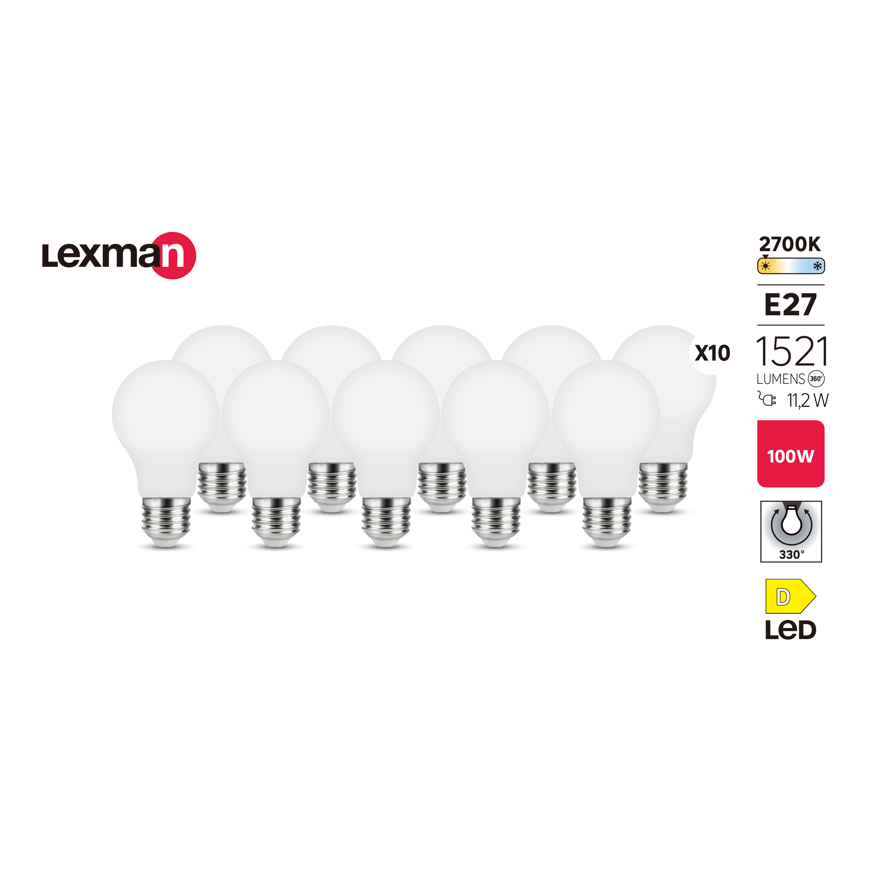Żarówka LED E27 10 szt. 11,2 W 1521 lm Ciepła biel Lexman - 4