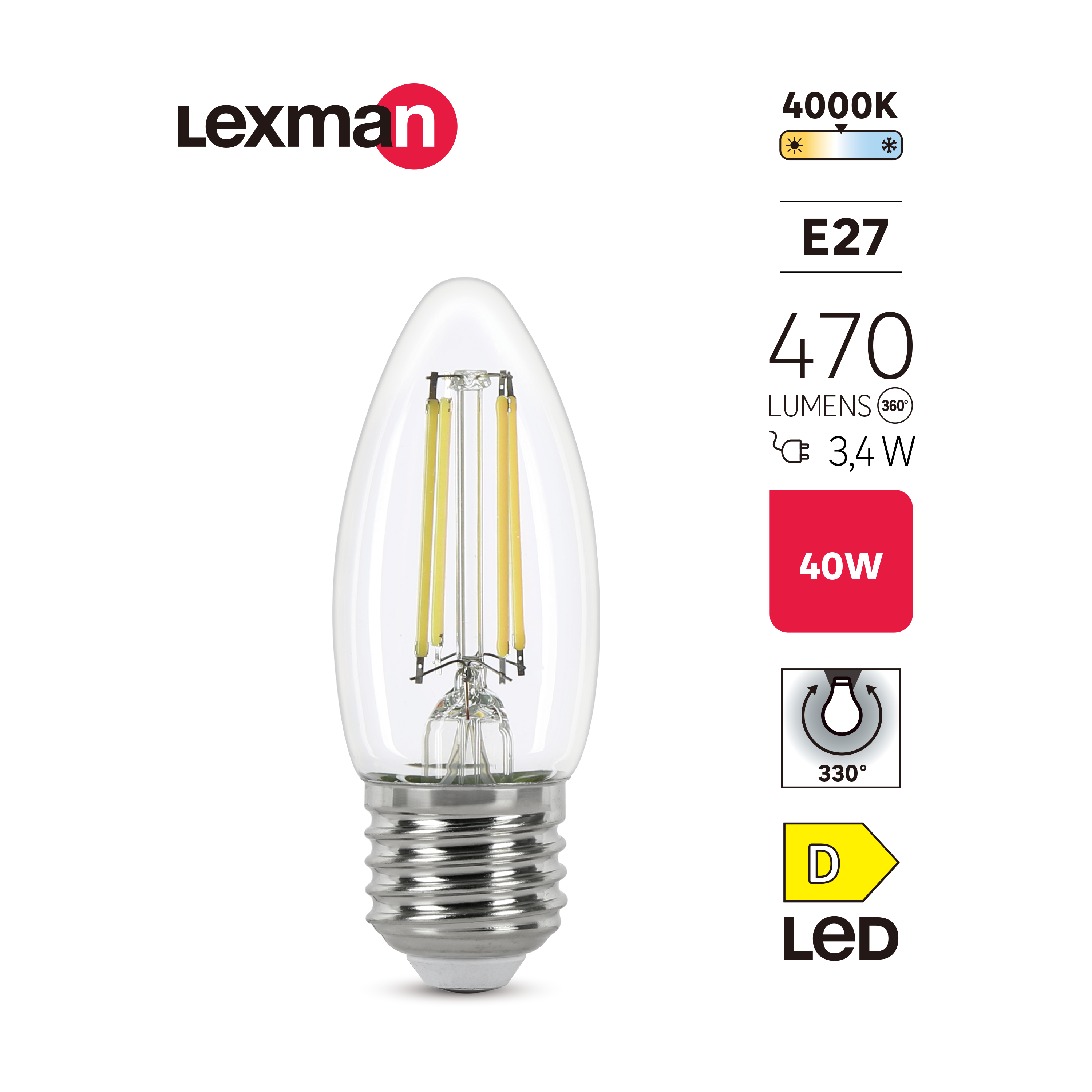 Żarówka LED E27 3.4 W 470 lm Neutralna biel Lexman - 4