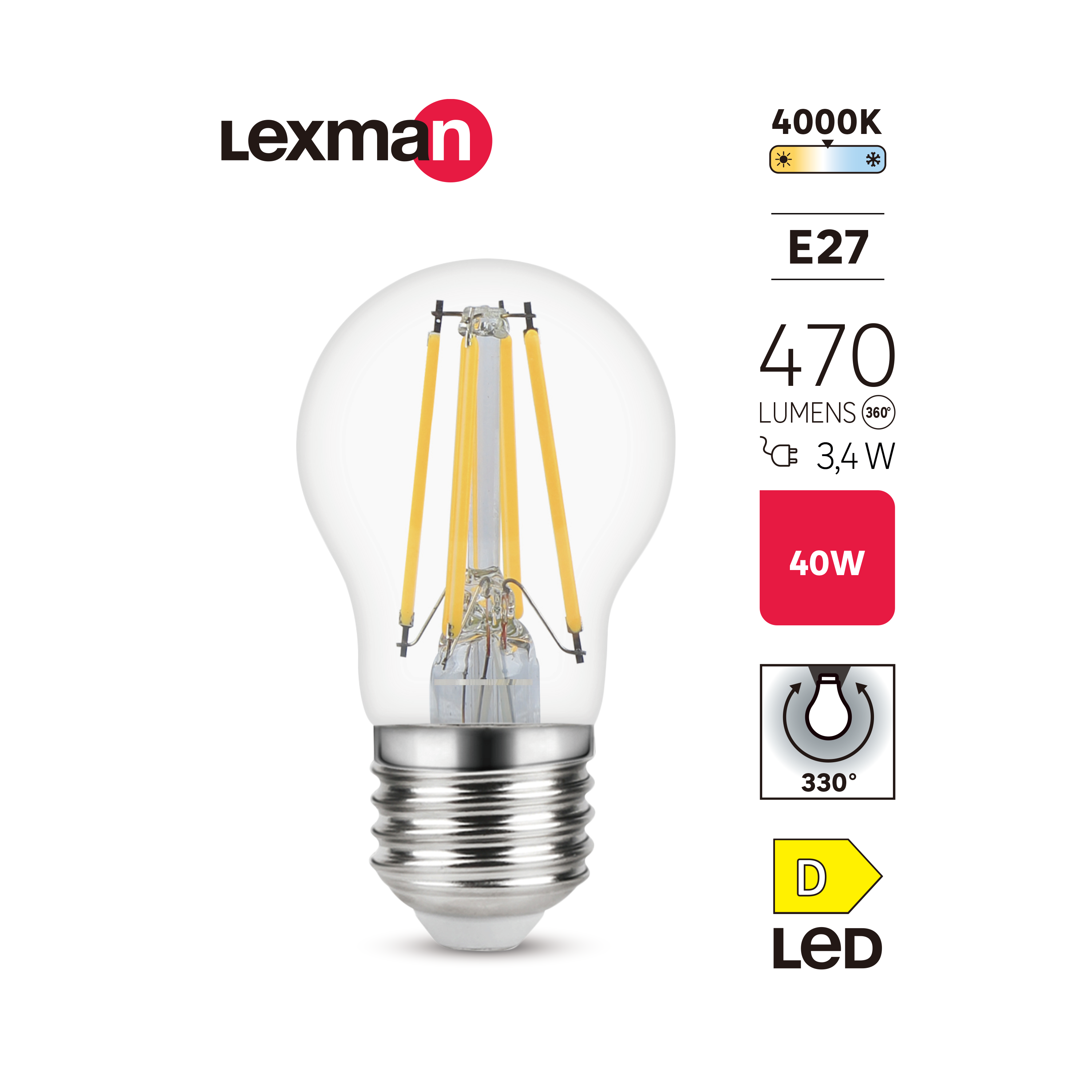 Żarówka LED E27 3,4 W 470 lm Neutralna biel Lexman - 6