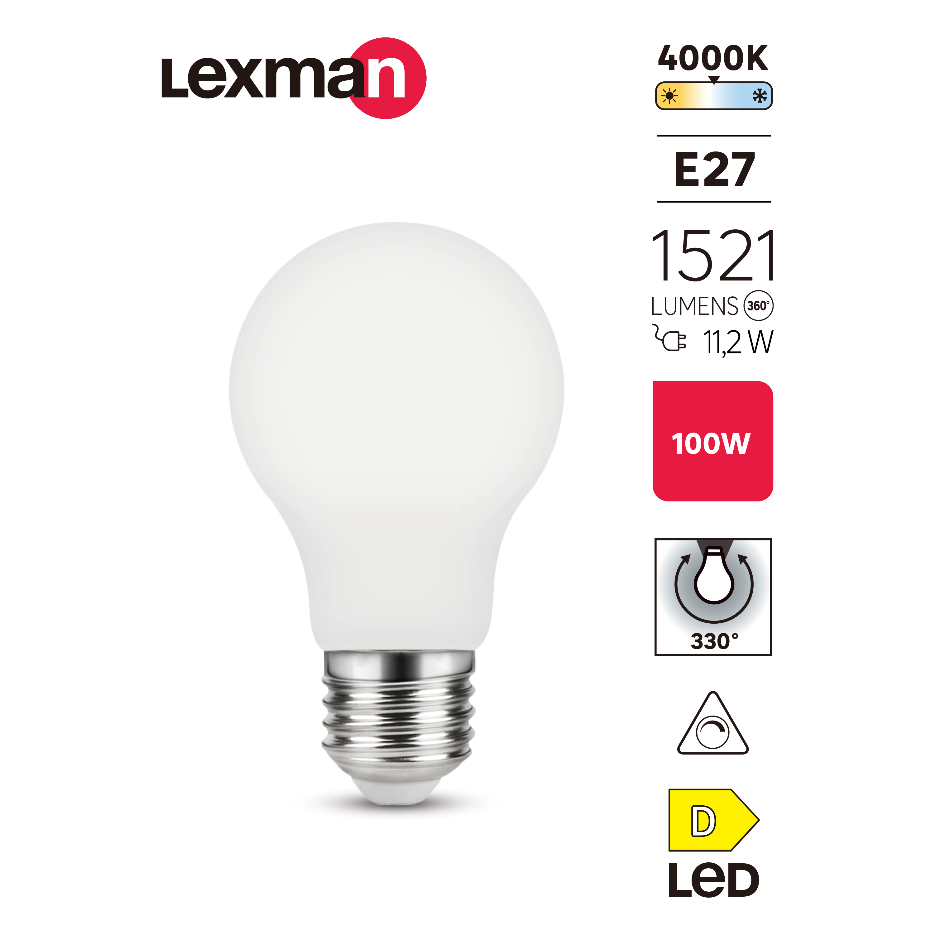 Lâmpada LED E27 opaco 1521lm luz branco neutro 4000k intensidade regulável Lexman - 3