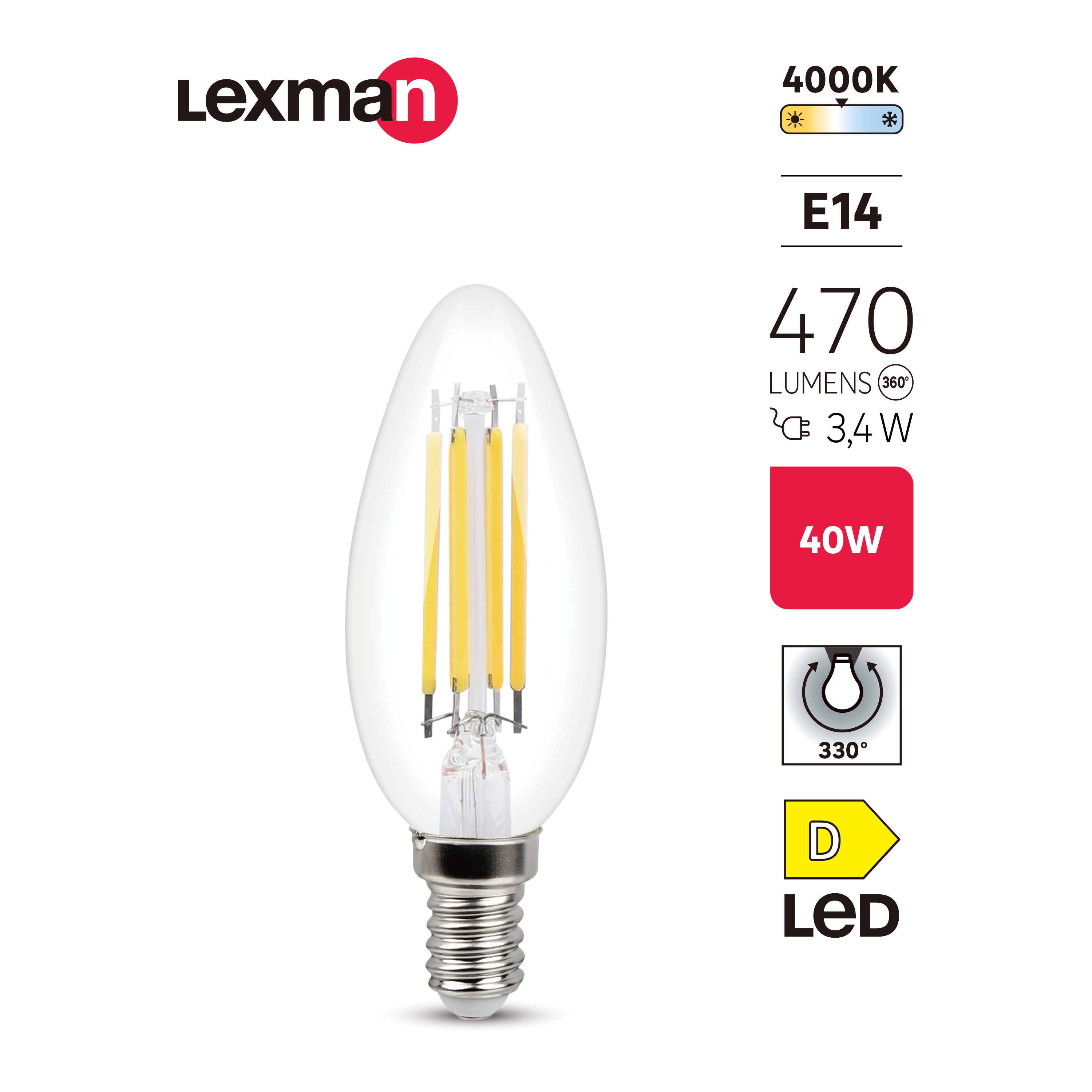 Żarówka LED E14 3,4 W 470 lm Neutralna biel Lexman - 4
