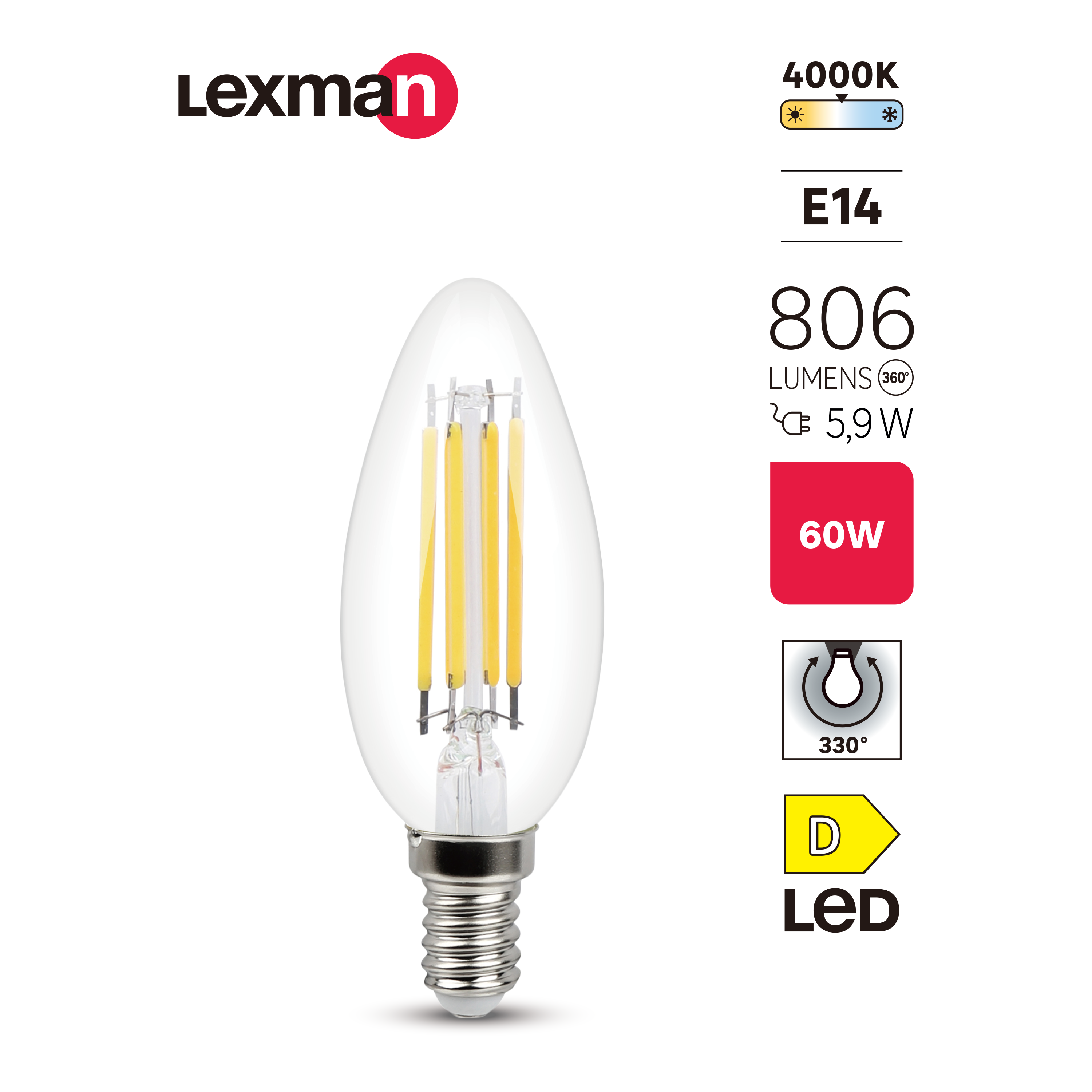 Żarówka LED E14 5,9 W 806 lm Neutralna biel Lexman - 3