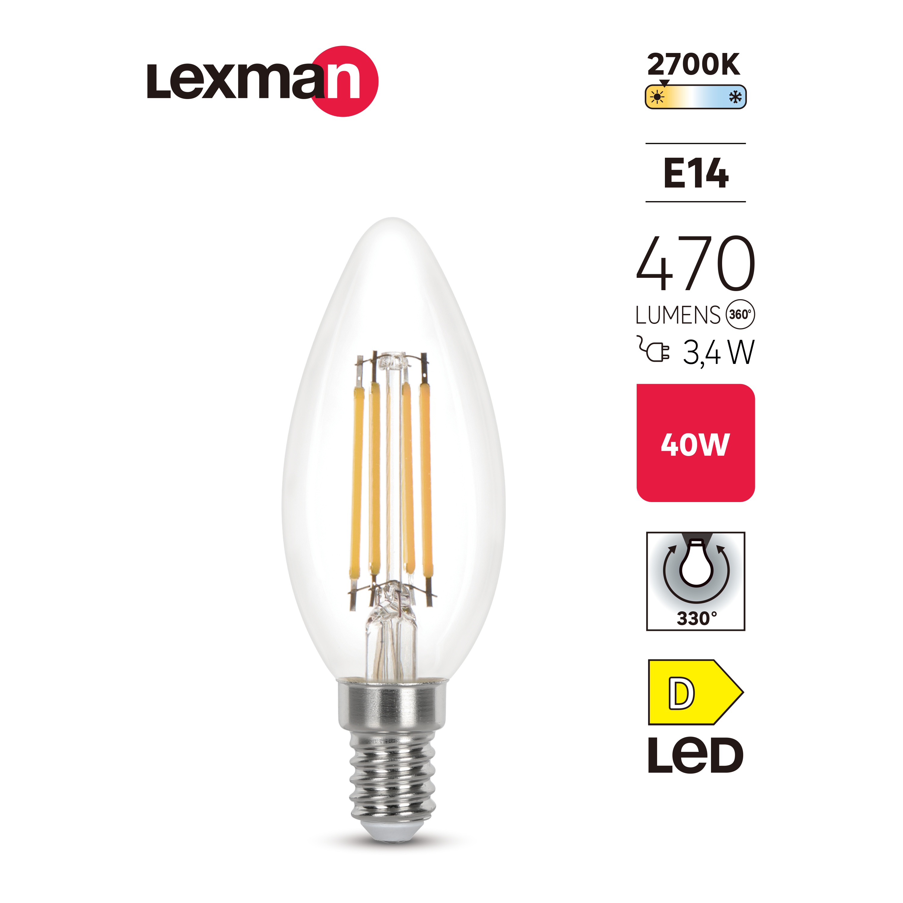 Lâmpada LED filamento C35 E14 470 lm 2700 k Lexman - 4