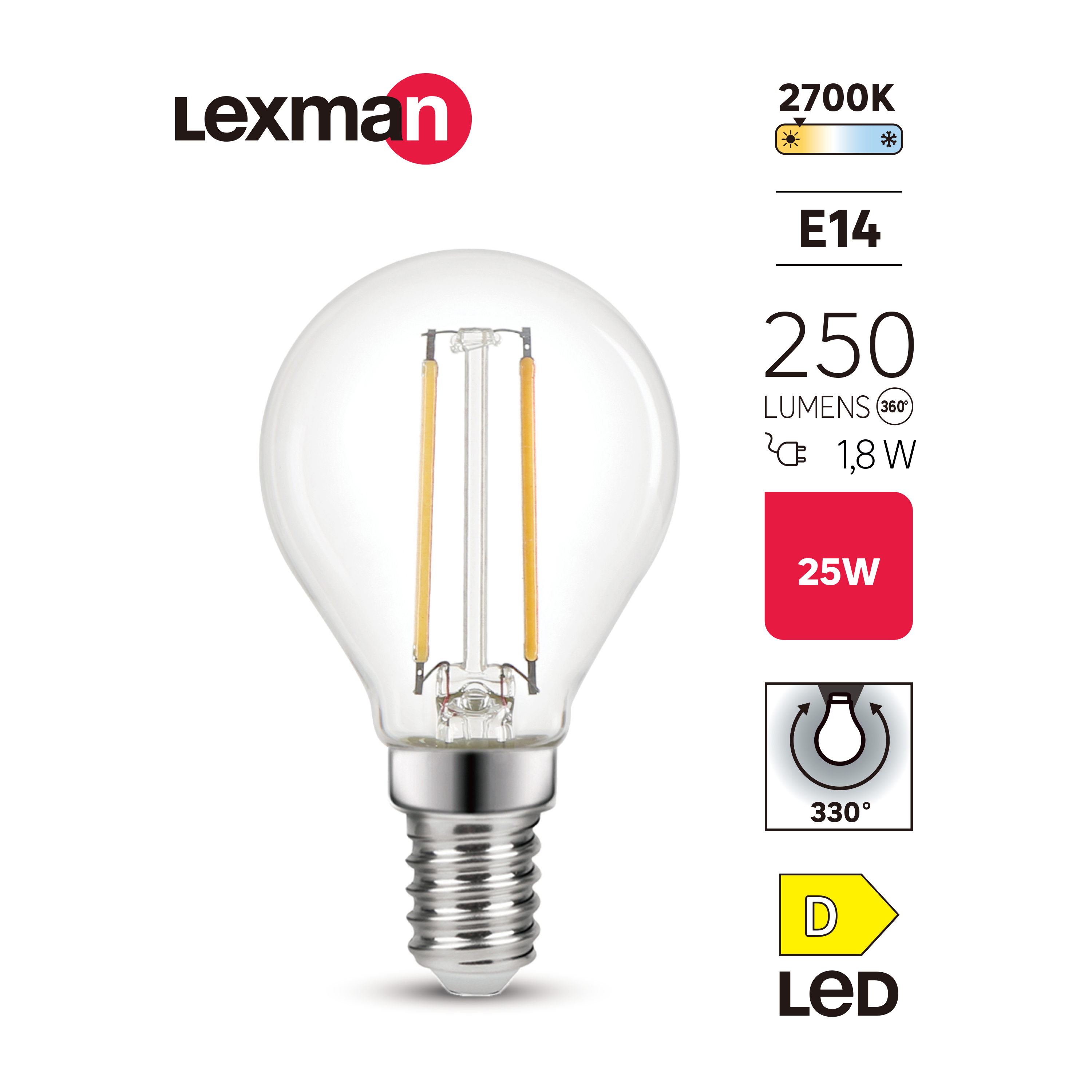Lâmpada LED filamento G45 E14 250 lm 2700 k Lexman - 4
