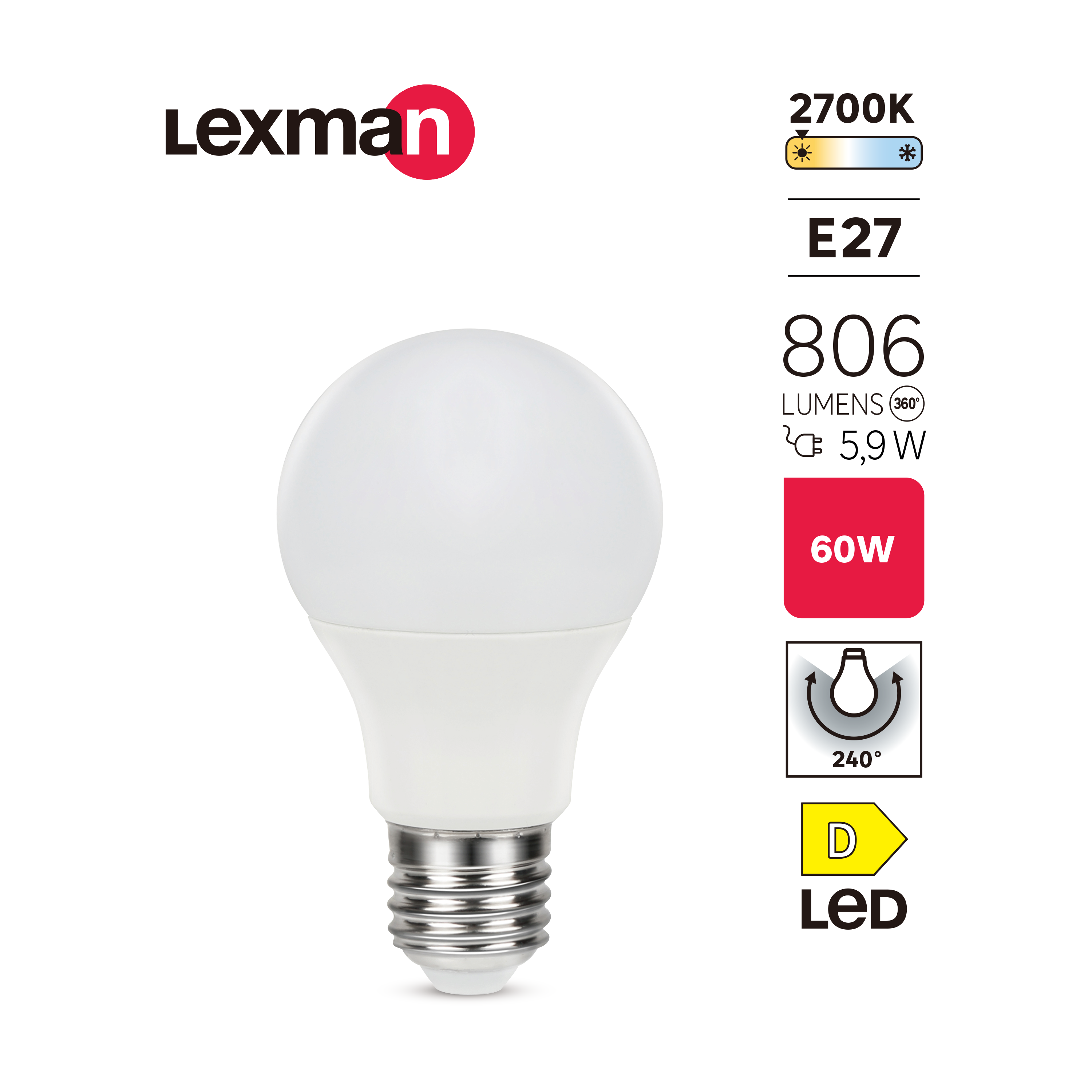 Żarówka LED E27 5,9 W 806 lm Ciepła biel Lexman - 3