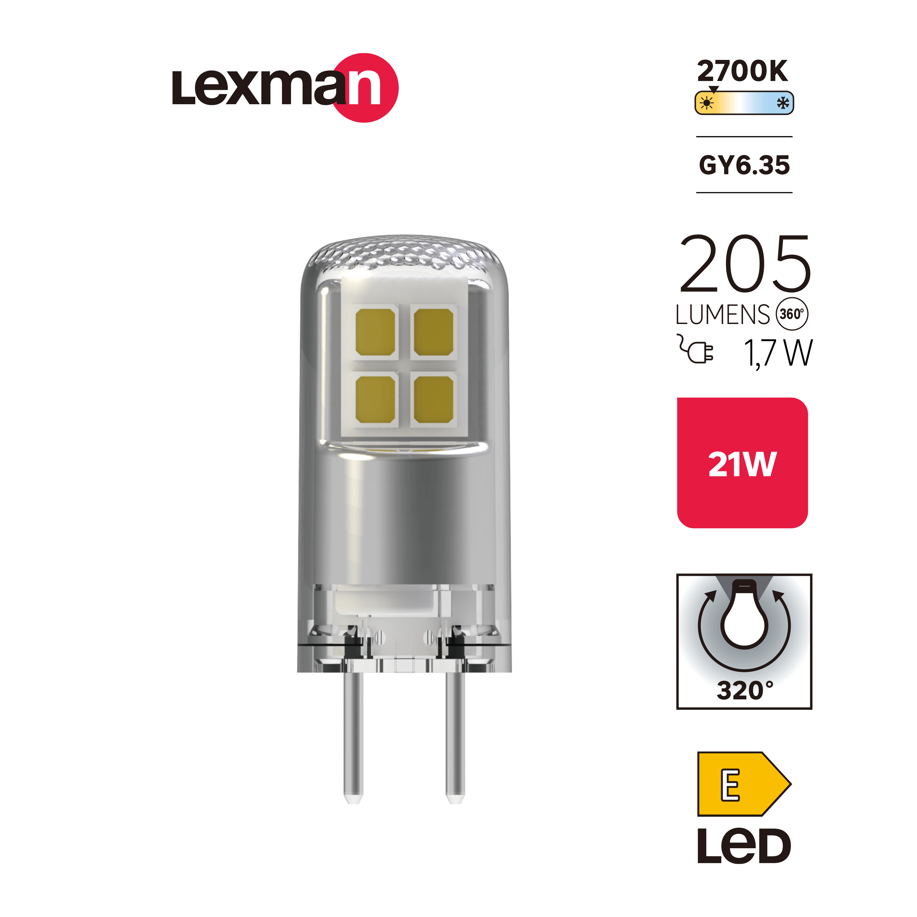 Żarówka Halogenowa kapsułkowa barwa ciepła 2700 K 205 lumenów 21W LED LEXMAN - 4