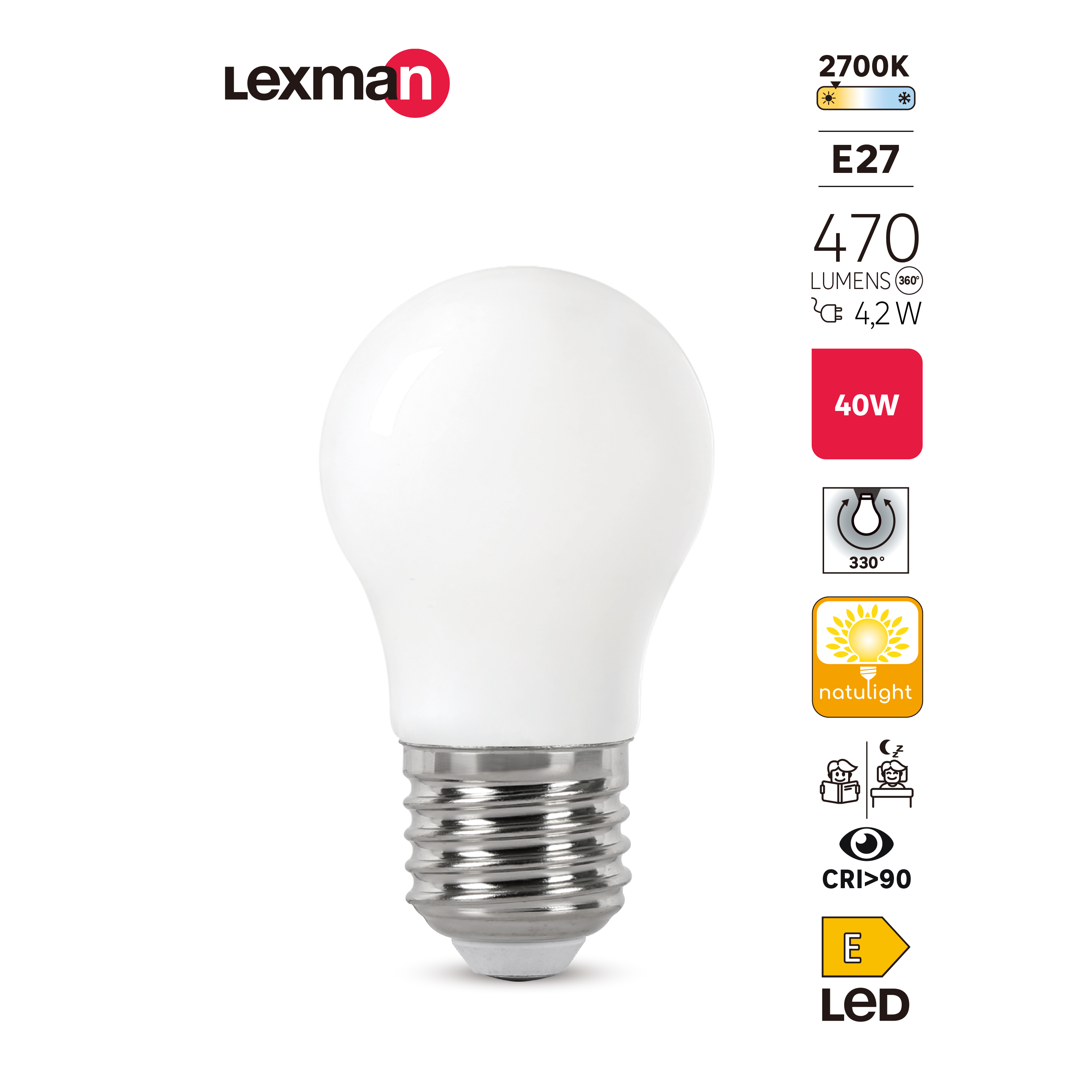 Lâmpada natulight G45 E27 470lm 2700K Lexman - 2