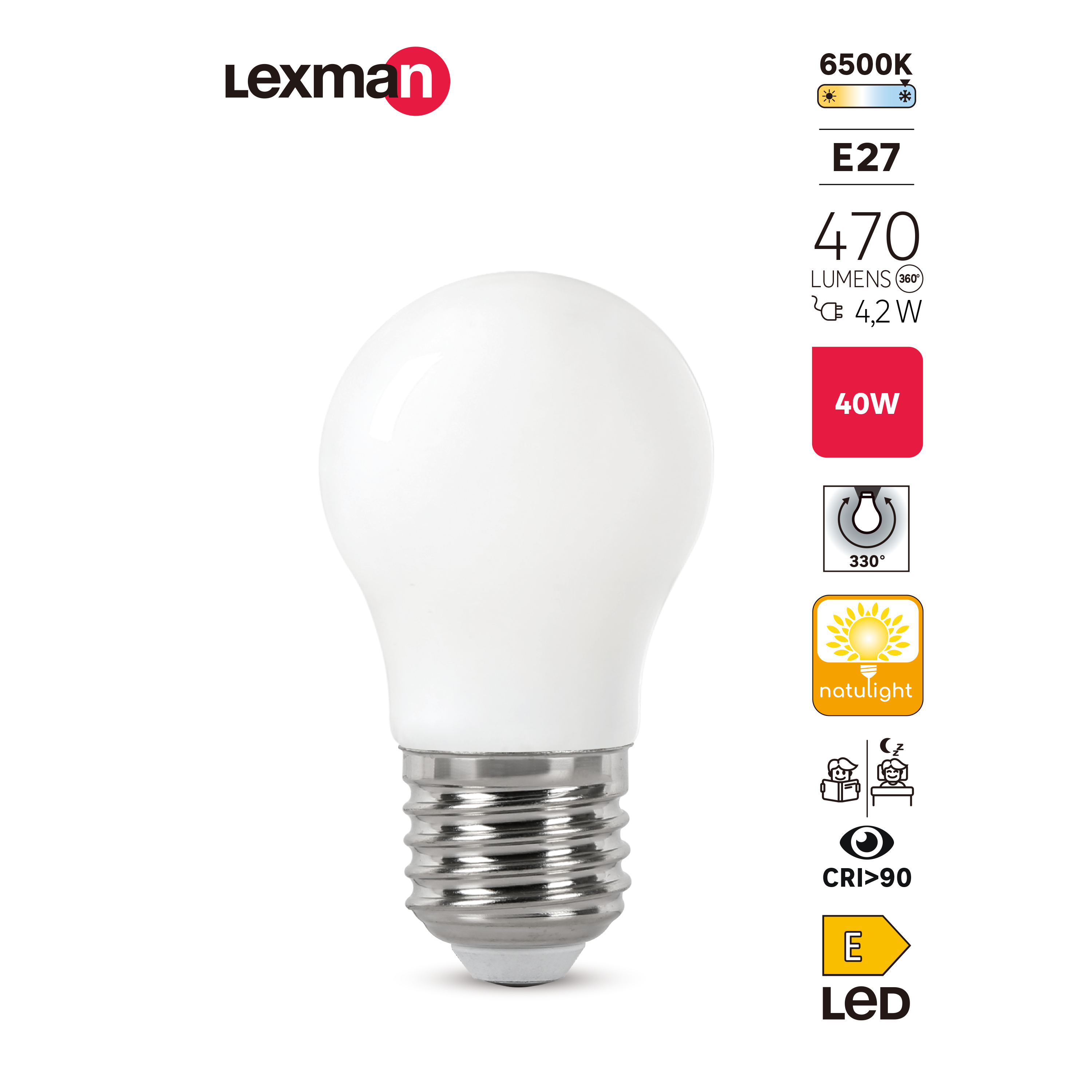 Lâmpada natulight G45 E27 470lm 6500K Lexman - 2