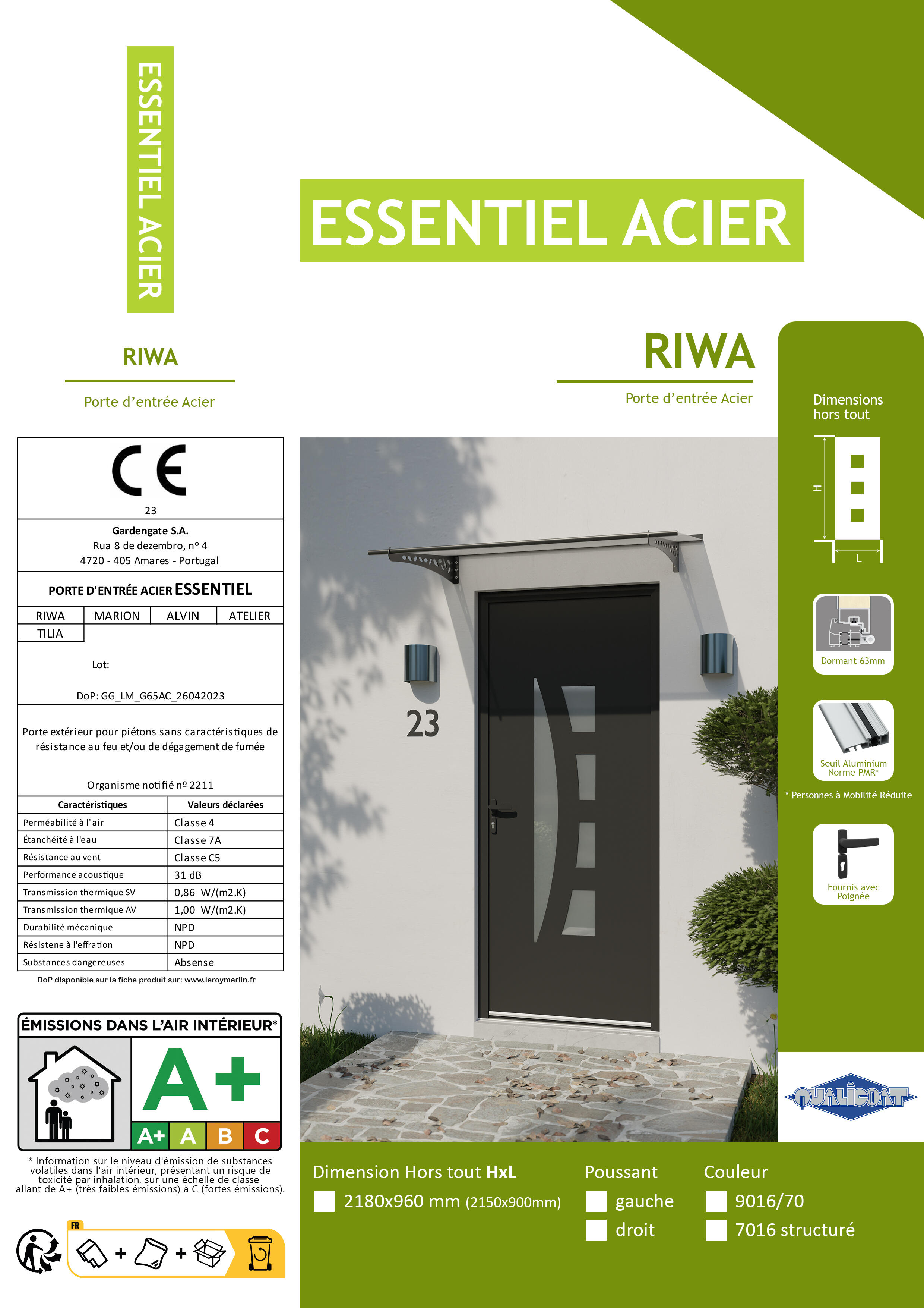 Porte d'entrée Acier Riwa Essentiel H.215xl.90 gris, poussant gauche - 5