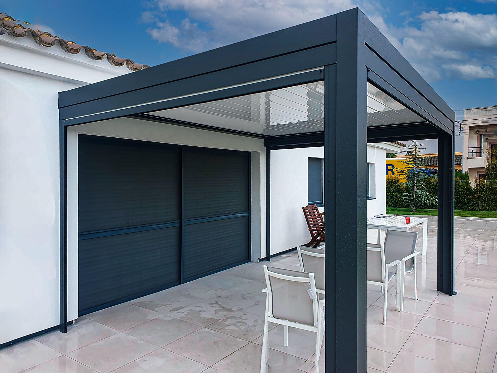 Pérgola bioclimática de aluminio génova gris/plata de 406x300 cm