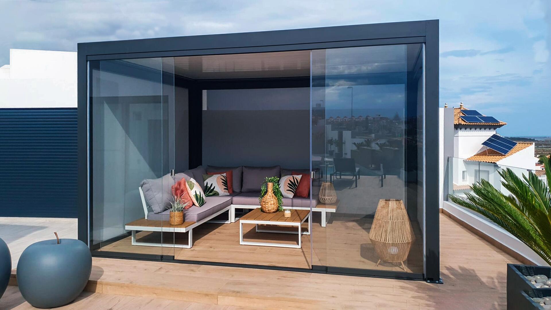 Corredera de cristal murano para pérgola génova 4 hojas 3 x 2,5 m