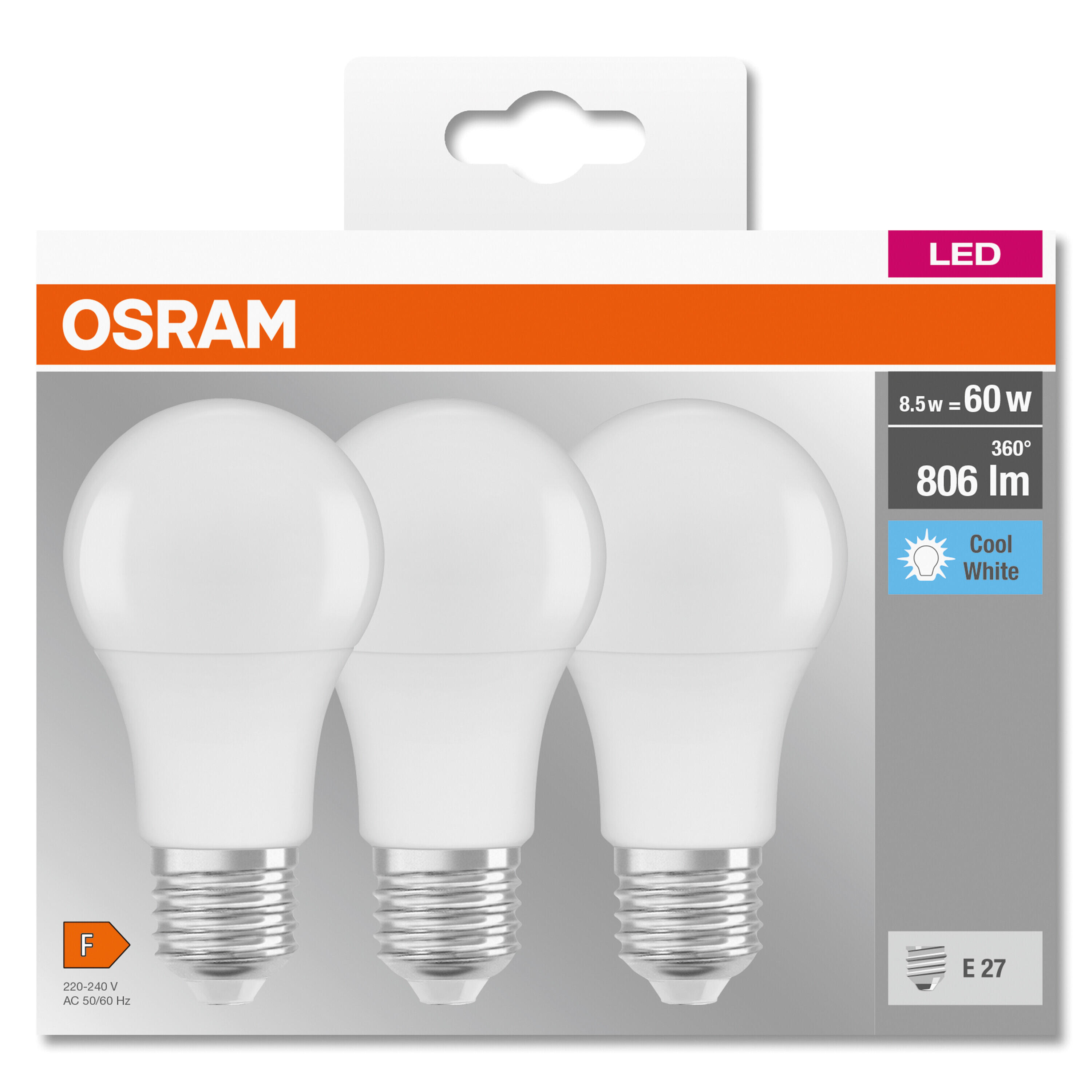 Pack de 3 bombillas LED E27 clase A (mayor ahorro energético) 806 lúmenes 9.5W color de la luz blanco cálido 2700K - 5