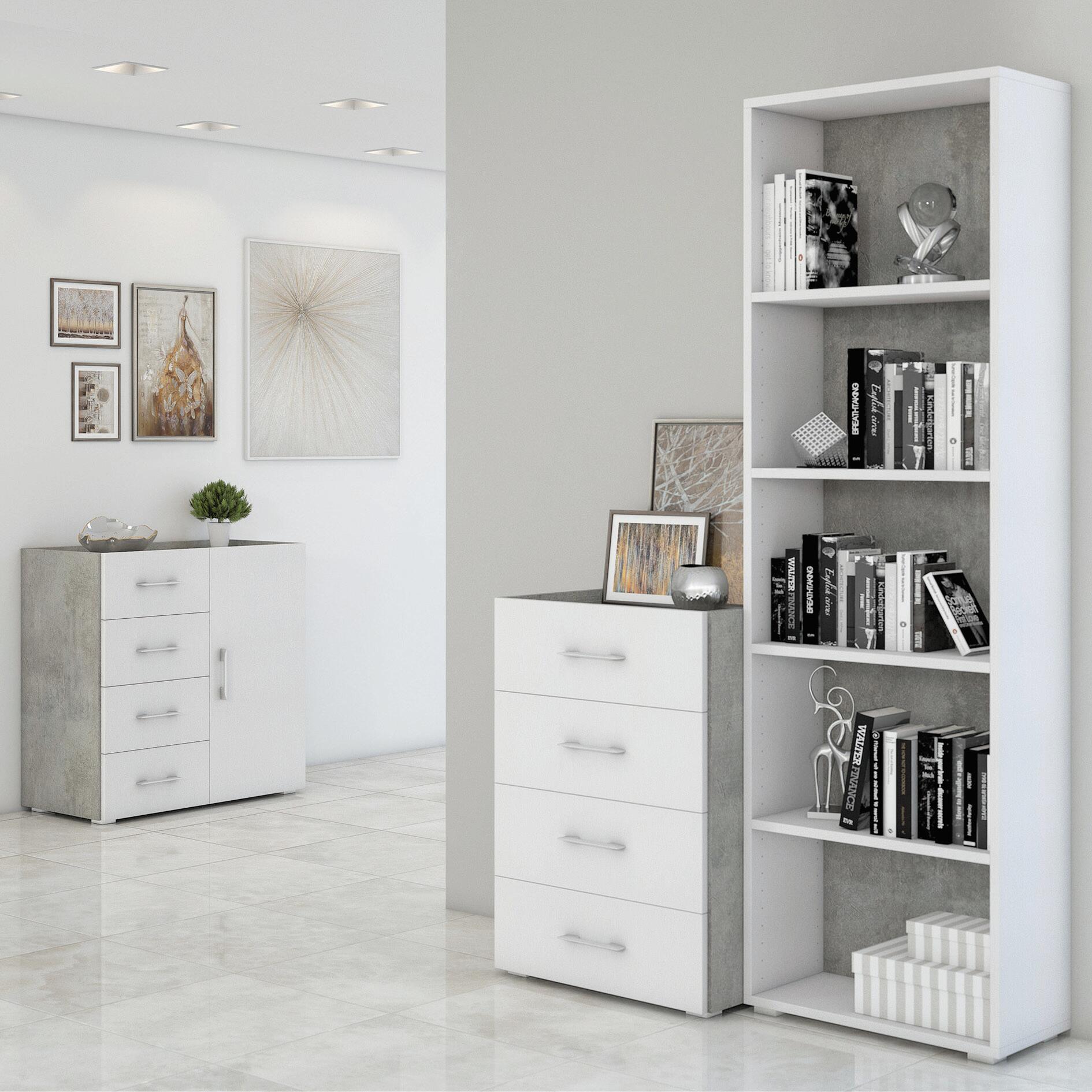 Libreria 5 ripiani Moderna L 60 x P 30 x H 195 cm bianco e cemento, portata per ripiano 10 kg - 4