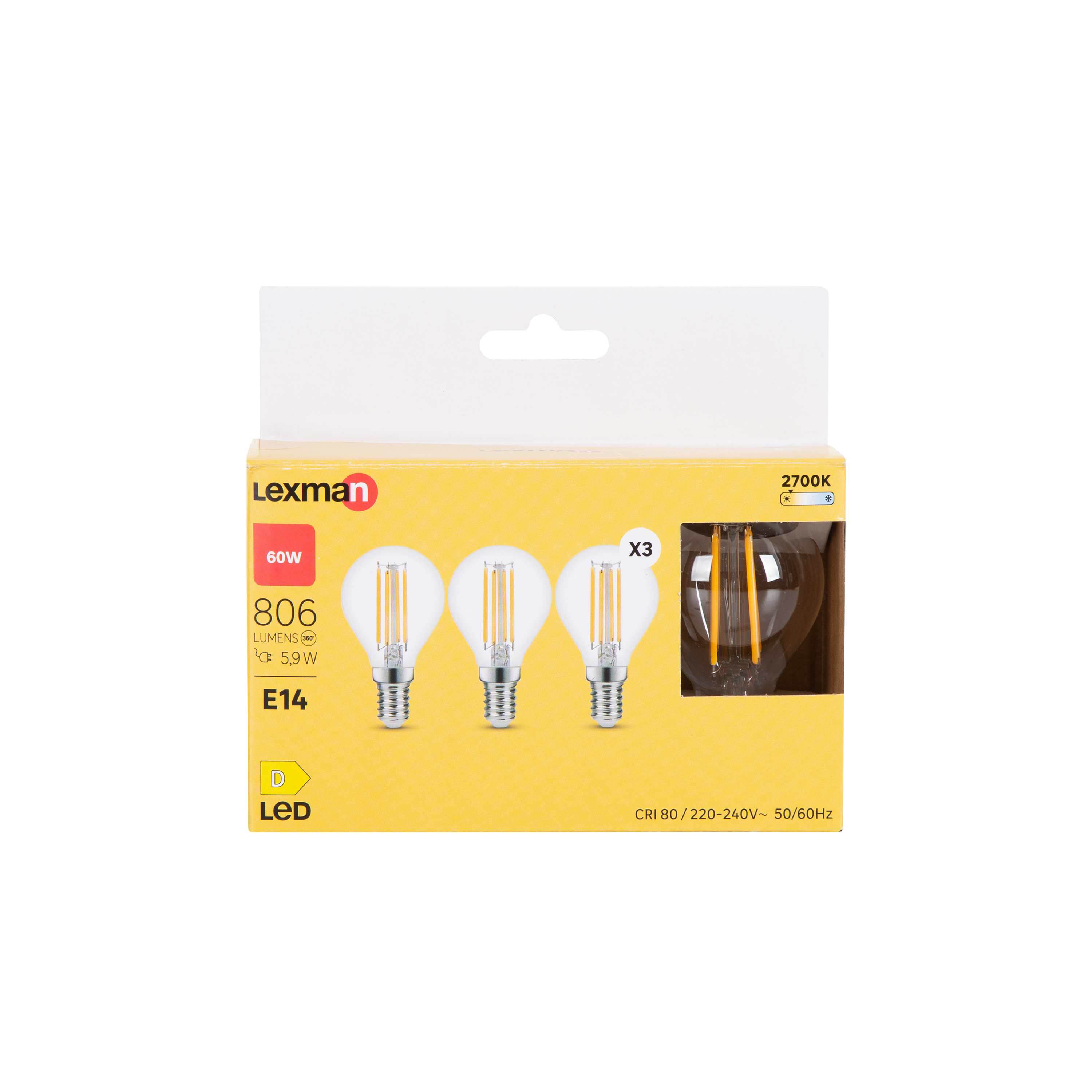 3 ampoules led à filament, sphérique, E14, 806lm = 60W, blanc chaud, LEXMAN - 4