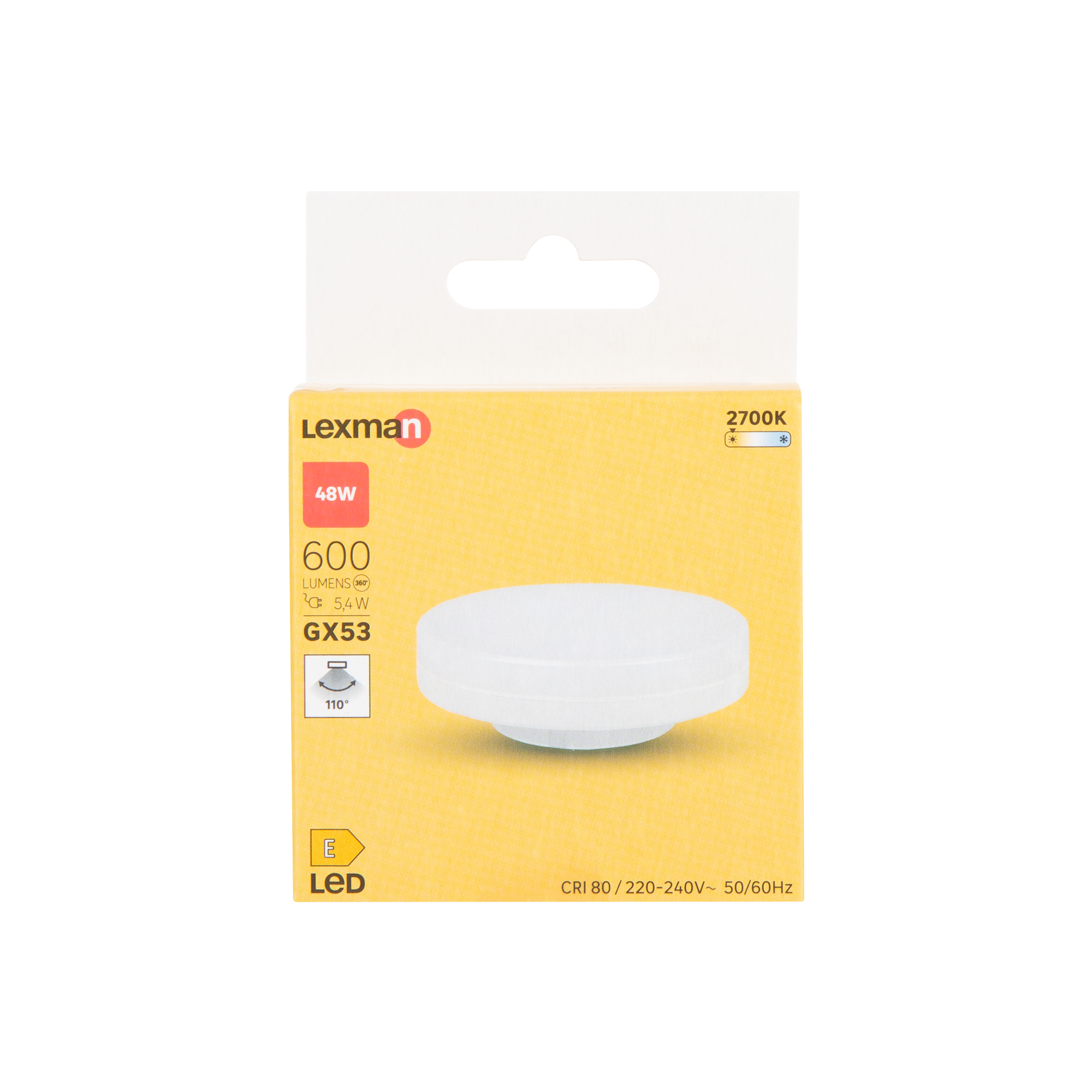 Lampadina LED, GX53 faretto, smerigliato, 5.4W = 600 LM (equiv 48 W), 110°, LEXMAN - 4