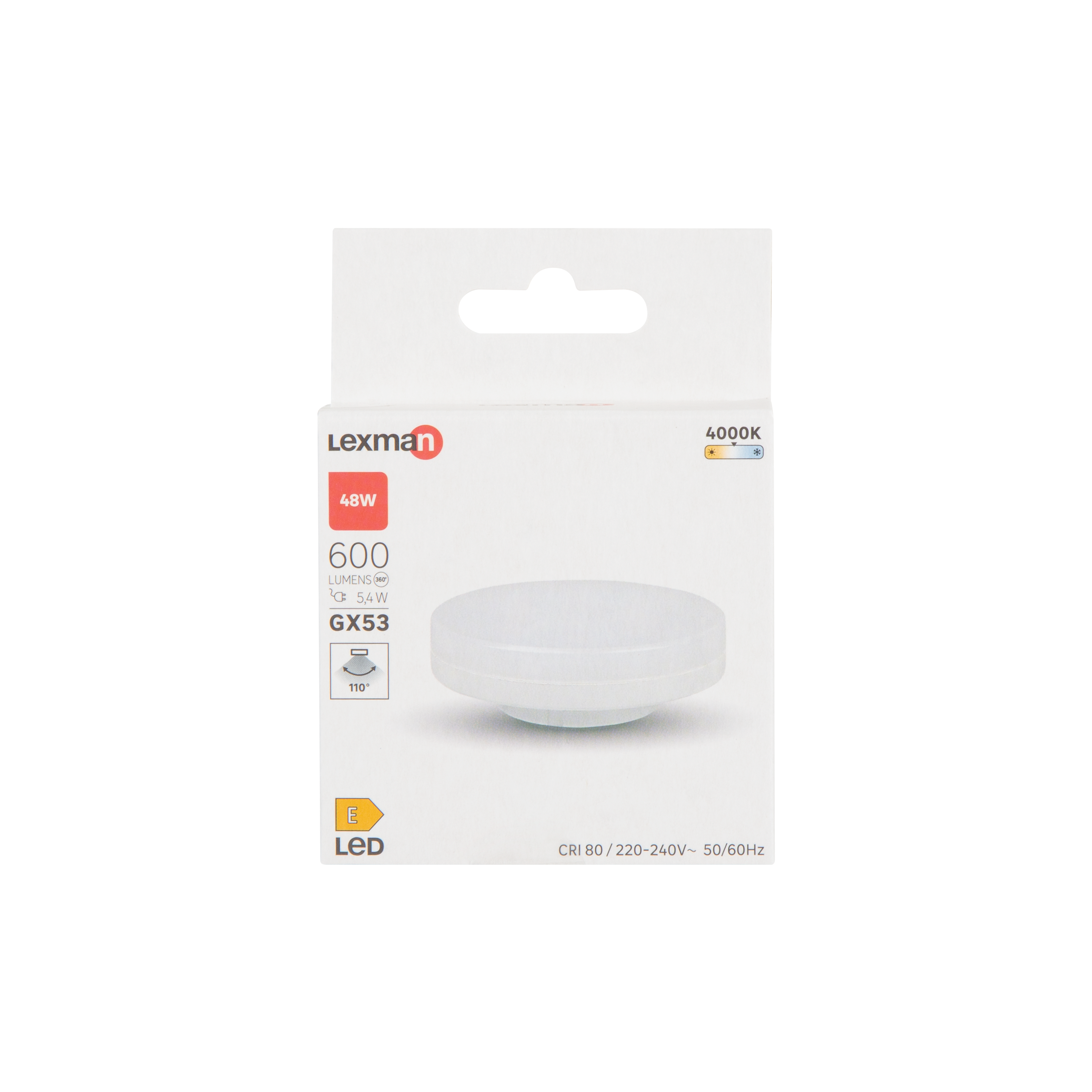 Ampoule led, disque GX53, 600lm = 48W, blanc neutre, LEXMAN - 4