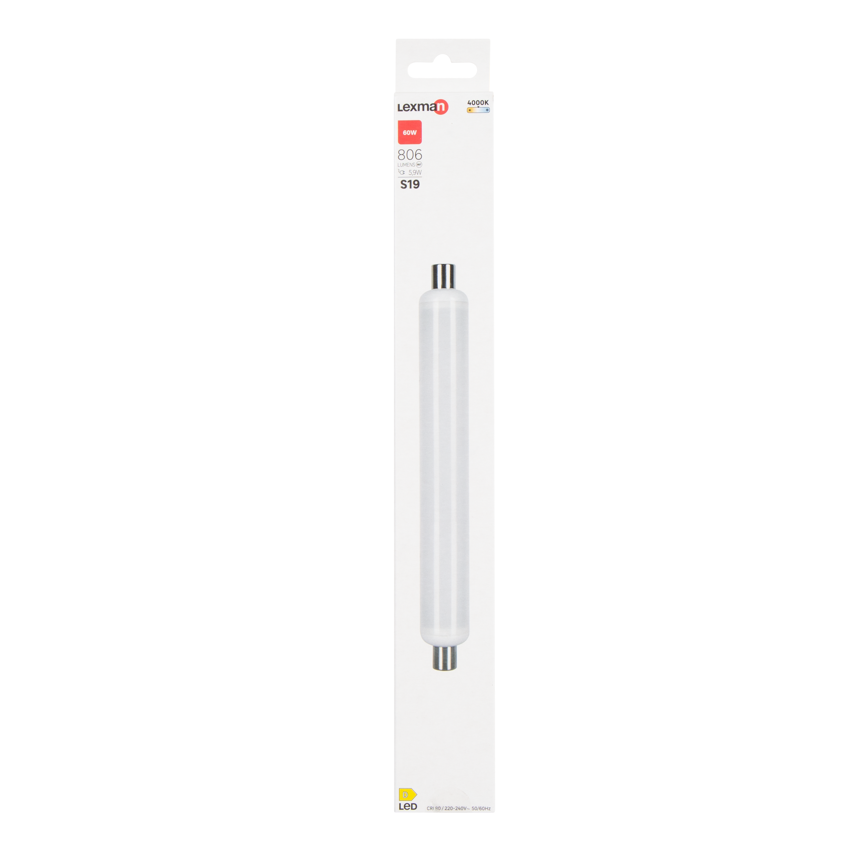 Ampoule led, tube S19, 806lm = 60W, blanc neutre, LEXMAN - 4