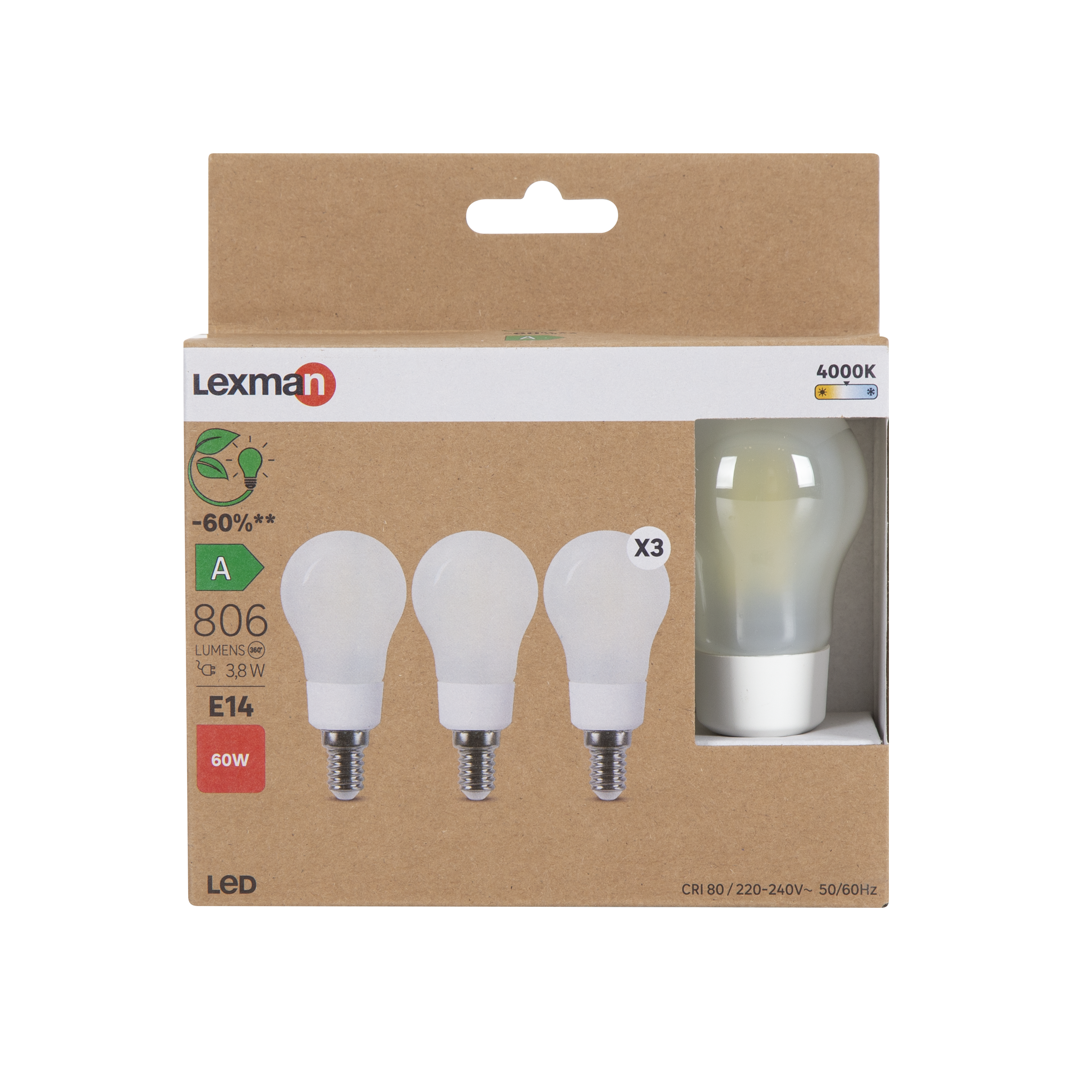 3 ampoules led, sphérique E14, 806lm, classe énergétique A, blanc neutre, LEXMAN - 4