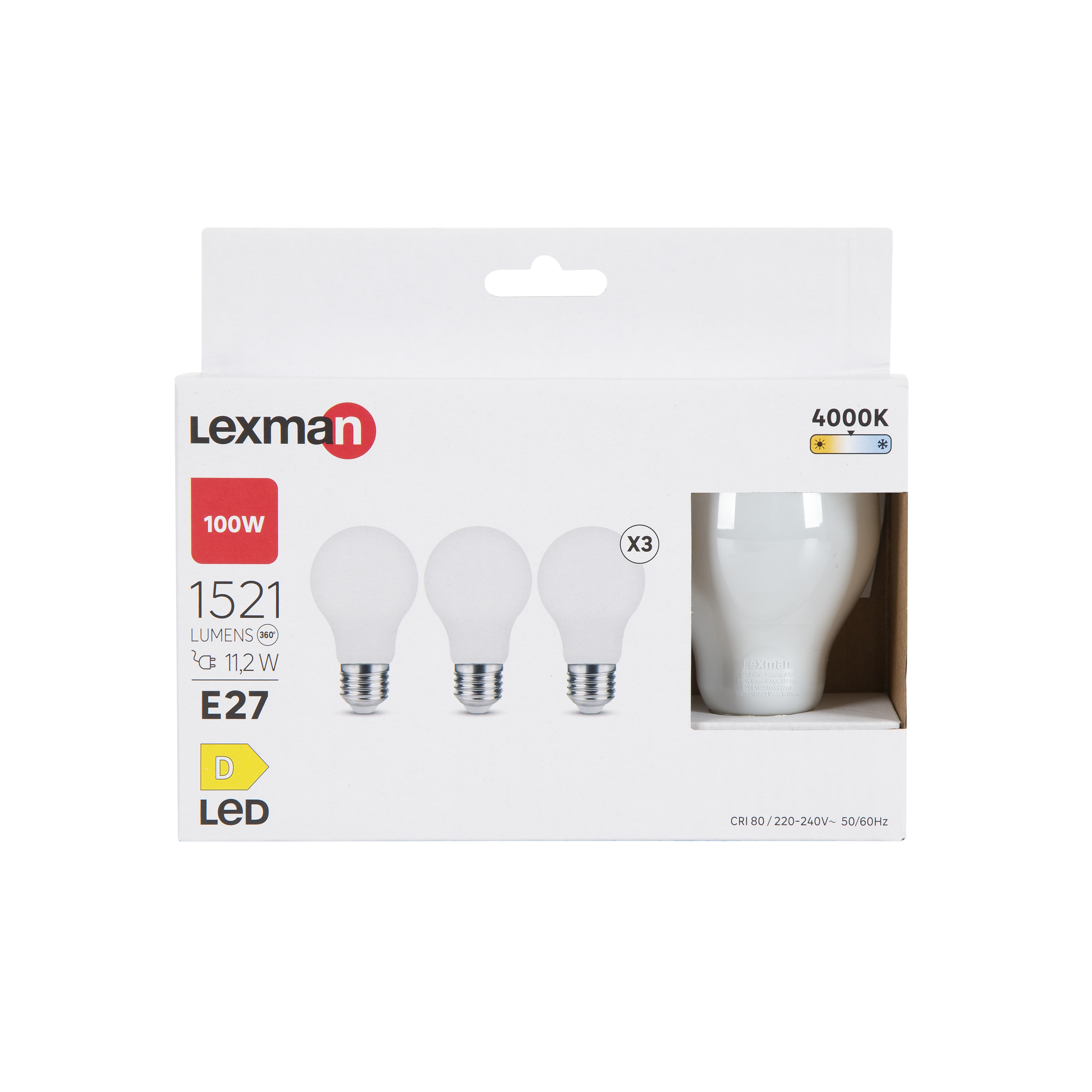 Lot de 3 ampoules led, E27, 1521lm = 100W, blanc neutre, LEXMAN - 6