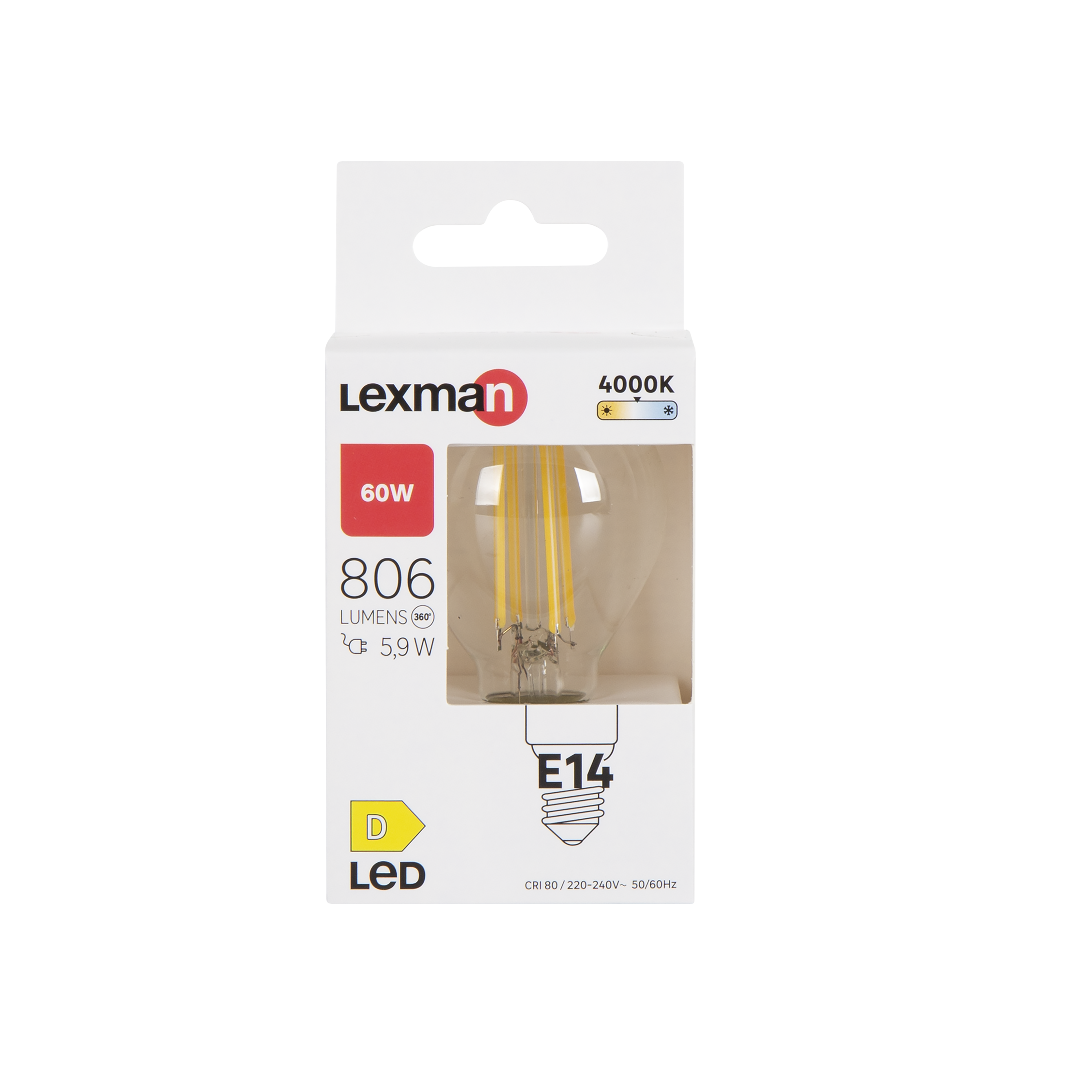 Ampoule led à filament, sphérique, E14, 806lm = 60W, blanc neutre, LEXMAN - 4