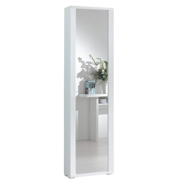 Scarpiera TERRANEO con specchio 1 anta apertura battente, doppia profondità L 50 x H 182 x P 31 cm 18 paia, bianco