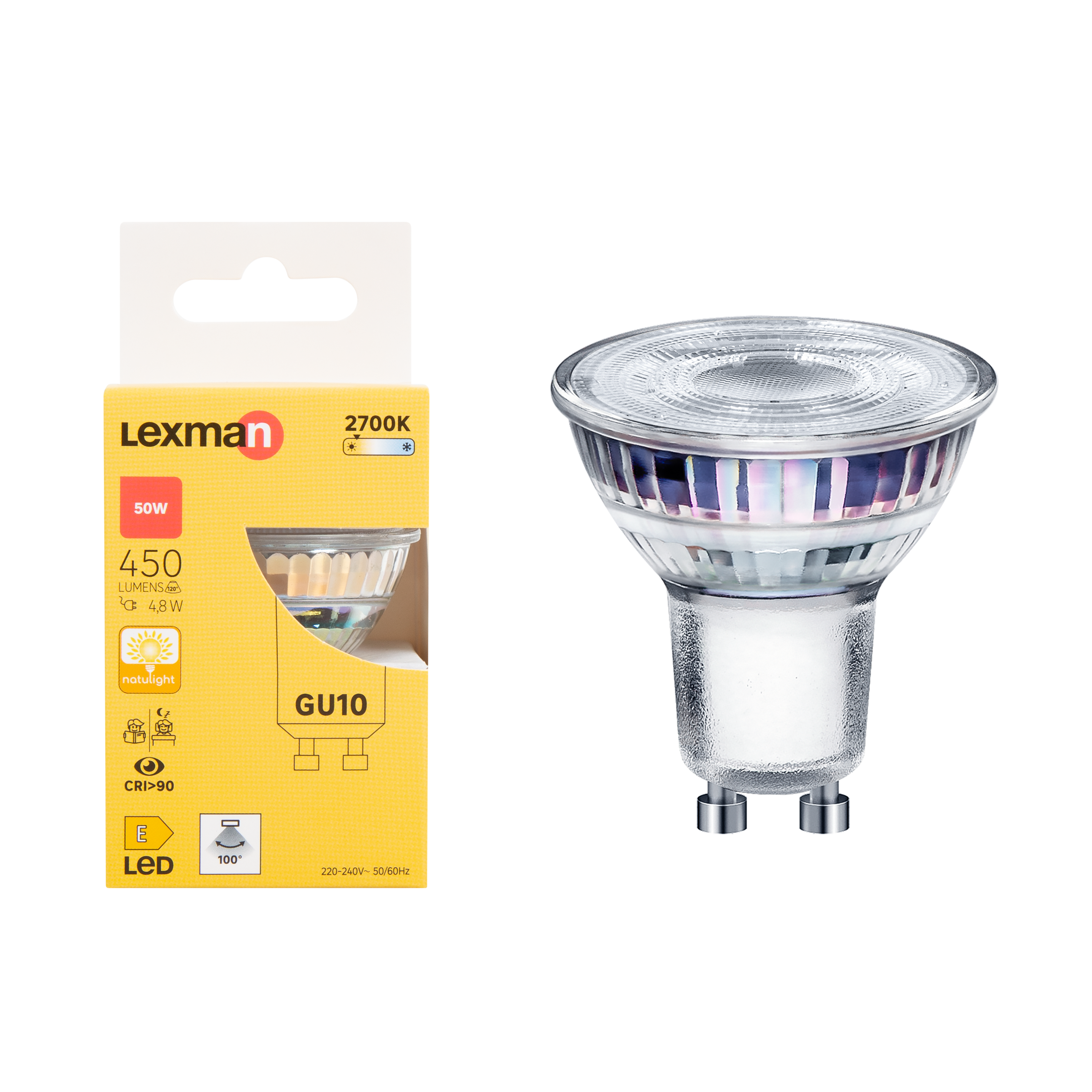 Bombilla LED GU10 450 lúmenes 4.8W color de la luz blanco cálido 2700K CRI mayor que 90 alta reproducción cromática clase energética E - 3