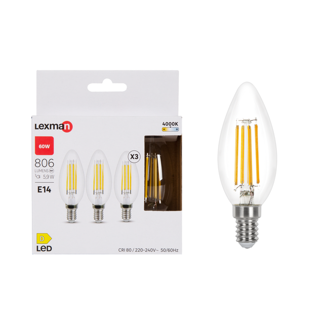 Żarówka LED E14 3 szt. 5,9 W 806 lm Neutralna biel Lexman