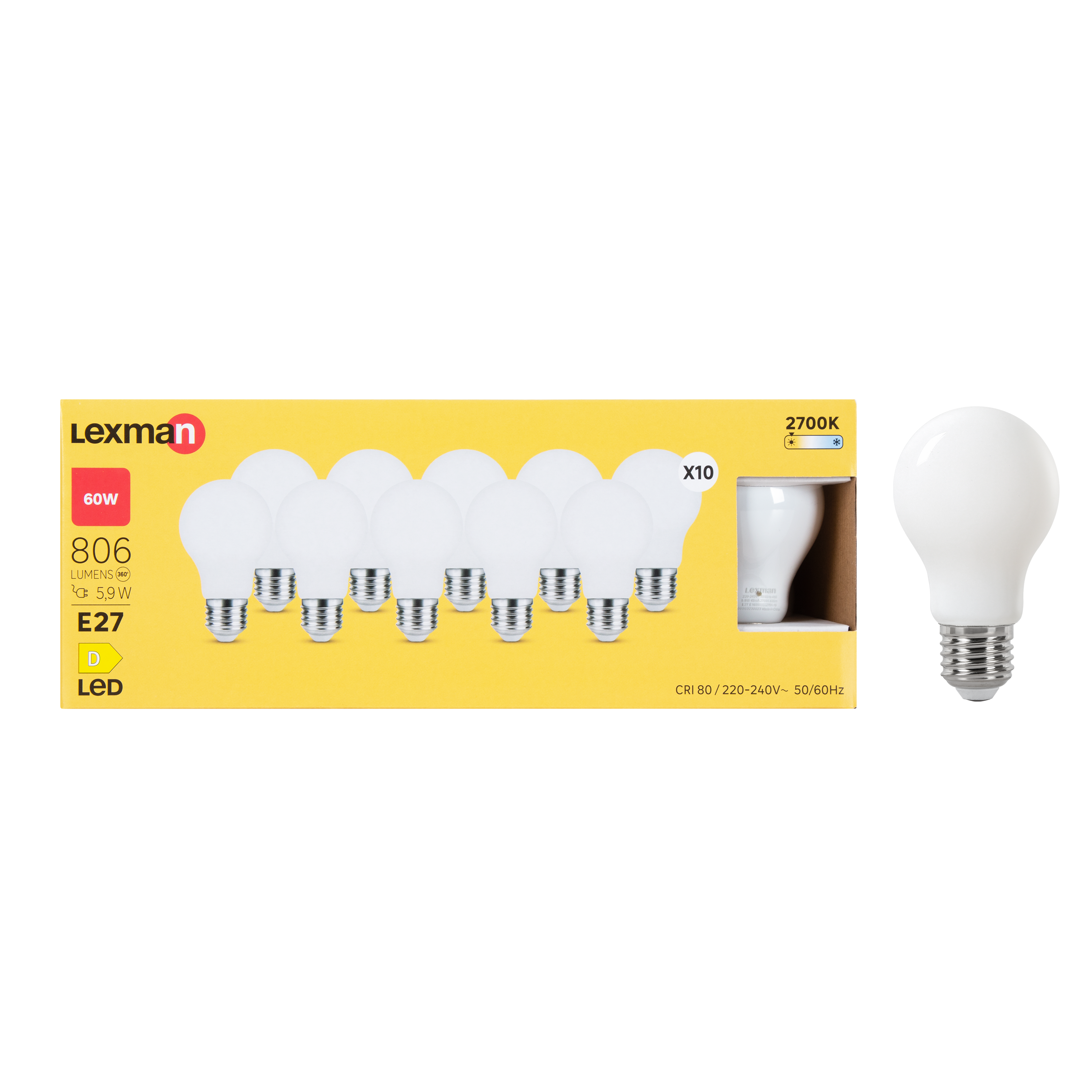 Zestaw 10 żarówek 2700K 806 lm 5.9W LEXMAN