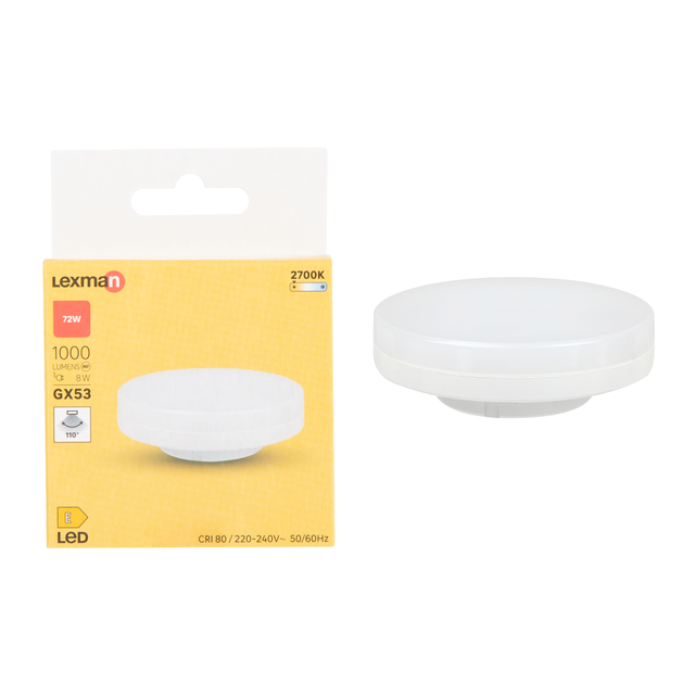 Ampoule led, disque GX53, 1000lm = 72W, blanc chaud, LEXMAN