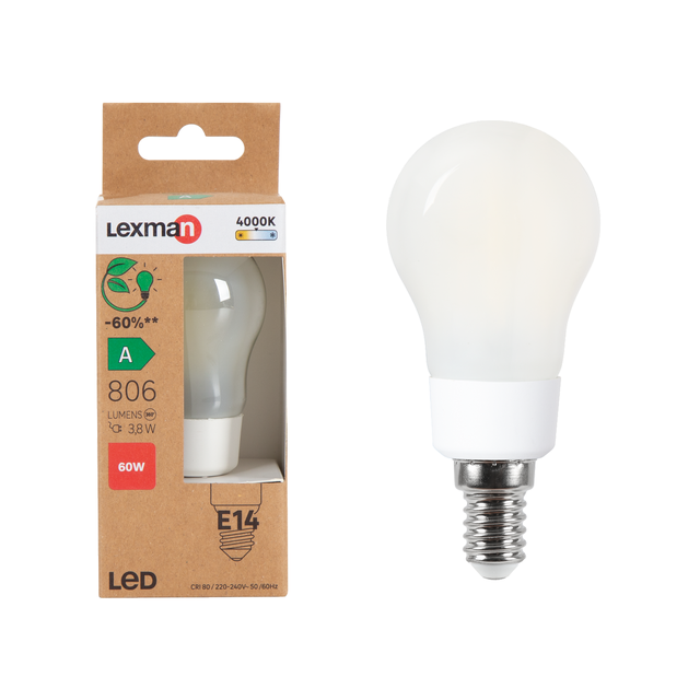 Ampoule led, sphérique, E14, 806lm, classe énergétique A, blanc neutre, LEXMAN