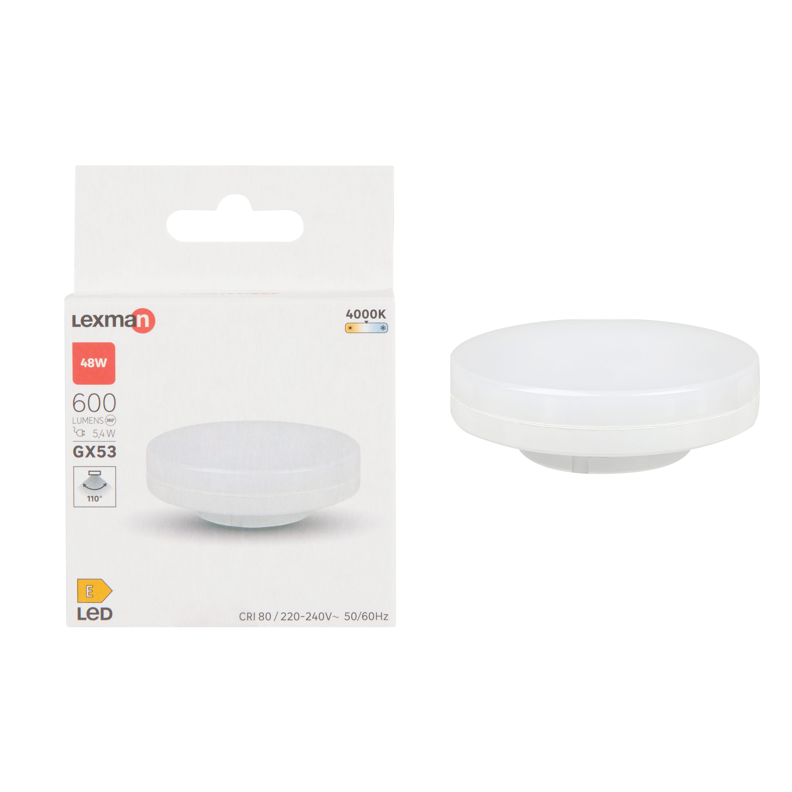 Disque Led Ampoule led, disque GX53, 600lm = 48W, blanc neutre, LEXMAN | Leroy Merlin