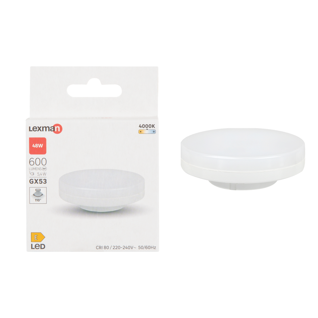 Ampoule led, disque GX53, 600lm = 48W, blanc neutre, LEXMAN