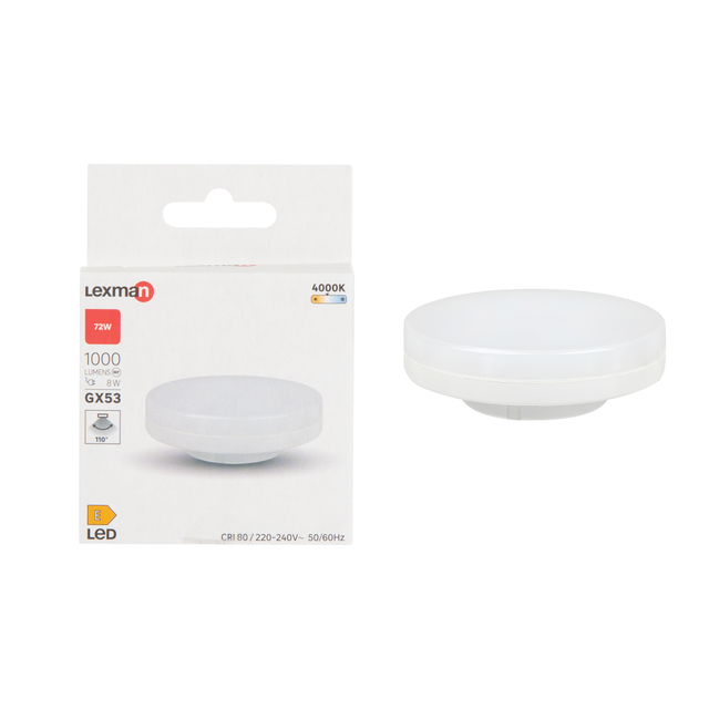 Ampoule led, disque GX53, 1000lm = 72W, blanc neutre, LEXMAN