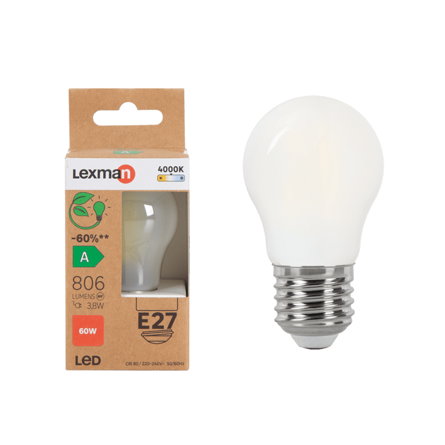 Ampoule led, sphérique E27, 806lm, classe énergétique A, blanc neutre, LEXMAN