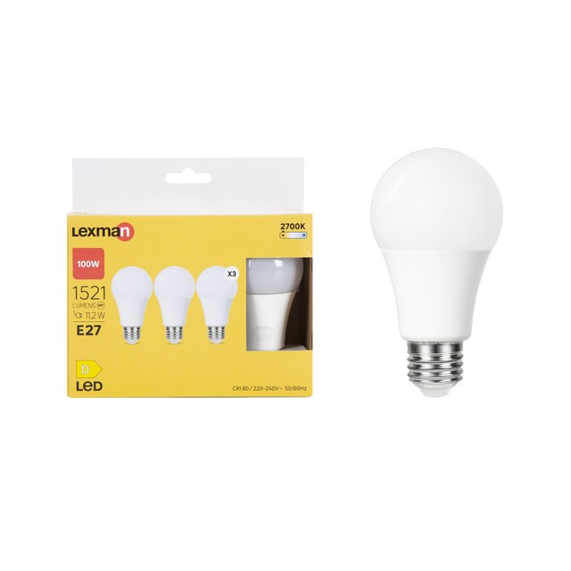 Pack 3 Lâmpada LED A60 E27 1521 lm 2700 k Lexman