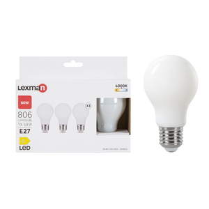 Lot de 3 ampoules led, E27, 806lm = 60W, blanc neutre, LEXMAN Leroy Merlin Les bons plans des petits projets avant l'été