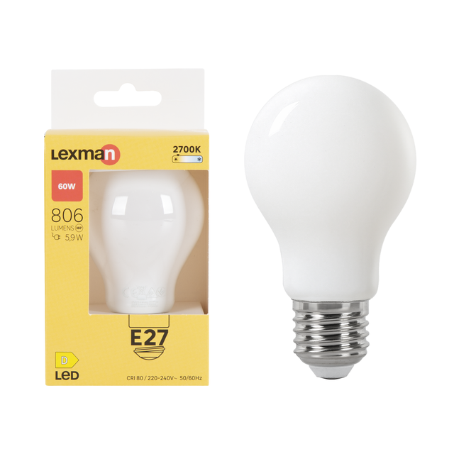 Ampoule led, E27, 806lm = 60W, blanc chaud, LEXMAN