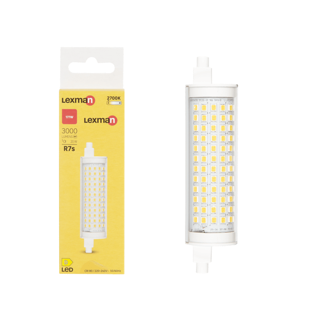 Ampoule led, tube R7S, 118mm, 3000lm = 177W, blanc chaud, LEXMAN