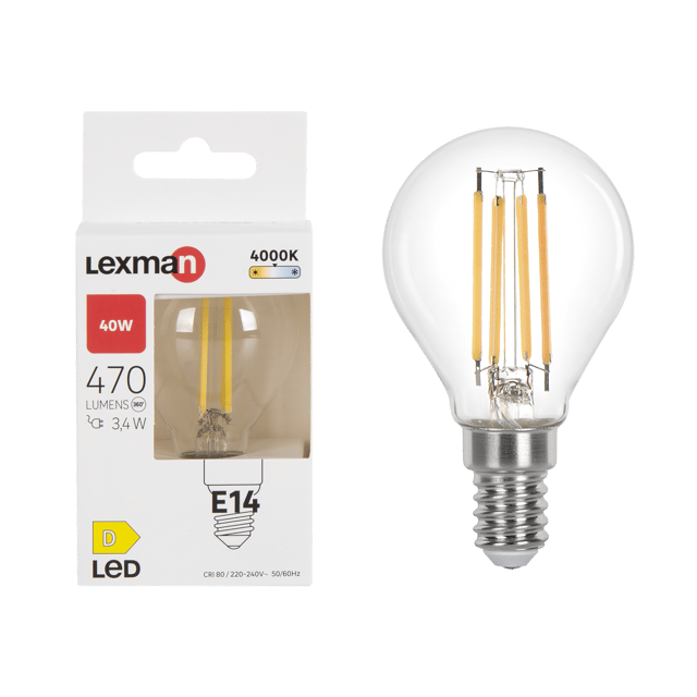 Ampoule led à filament, sphérique, E14, 470lm = 40W, blanc neutre, LEXMAN