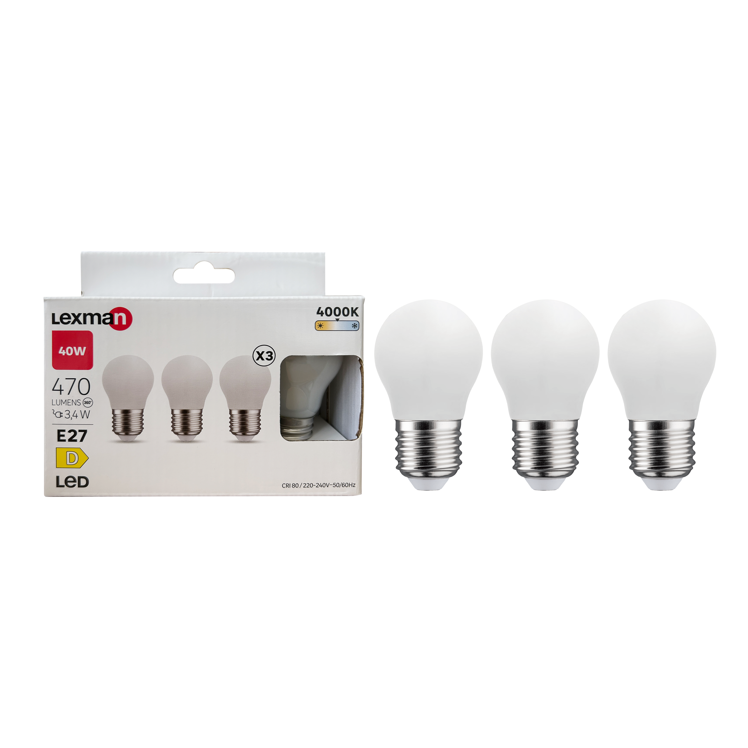 Pack 3 Lâmpada LED E27 470 lm 4000 k Milky - 12