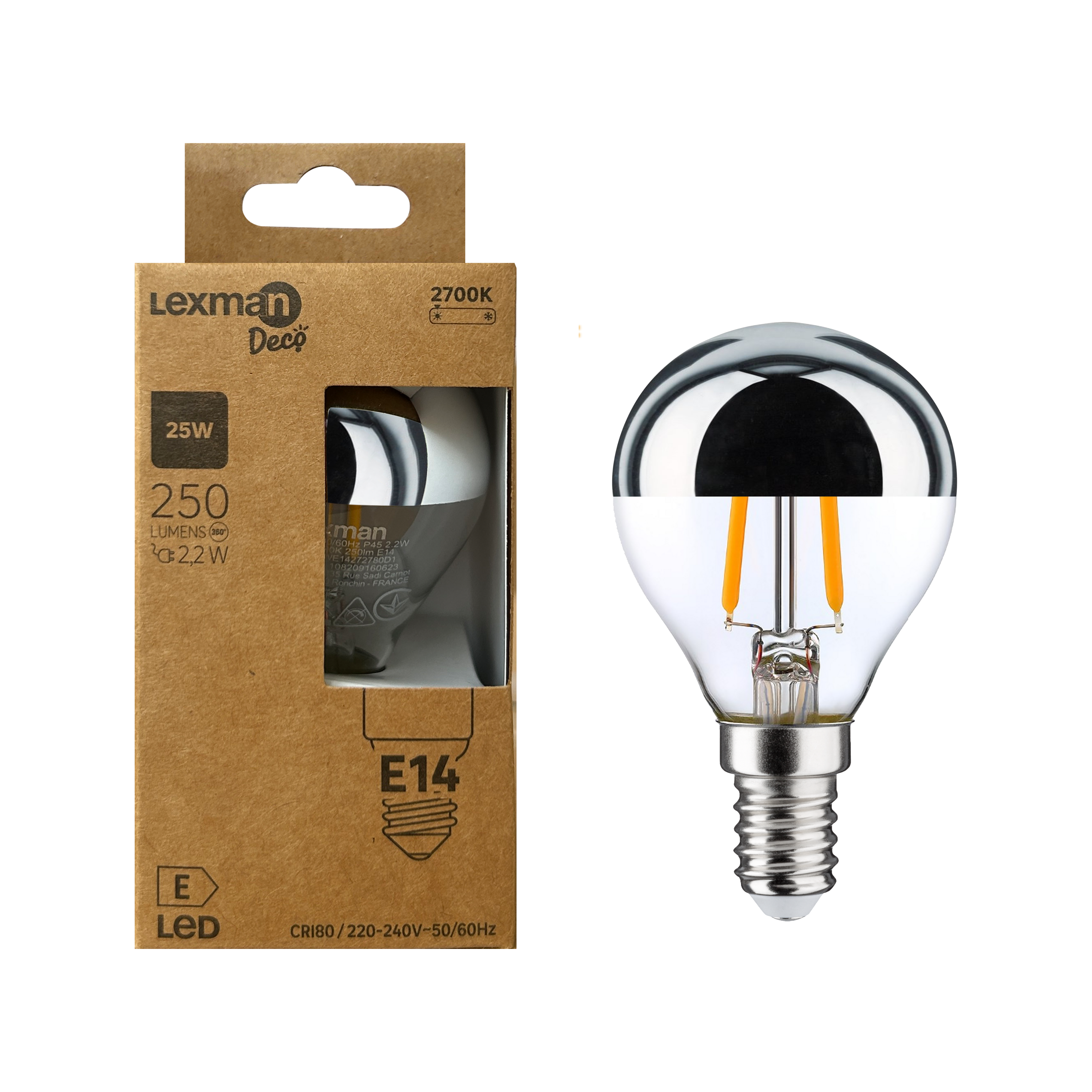 Lot De 6 Ampoules Sphériques E14 25W 230V Incandescence, Claires, 1000h, GE