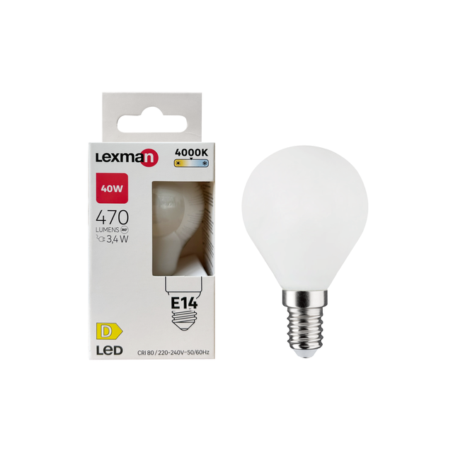 Ampoule led, sphérique, E14, 470lm = 40W, blanc neutre, LEXMAN