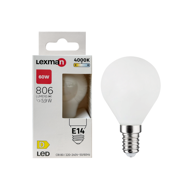 Ampoule led, sphérique, E14, 806lm = 60W, blanc neutre, LEXMAN