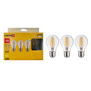 Lot de 3 ampoules led, E27, 806lm = 60W, blanc chaud, LEXMAN Leroy Merlin Les bons plans des petits projets avant l'été