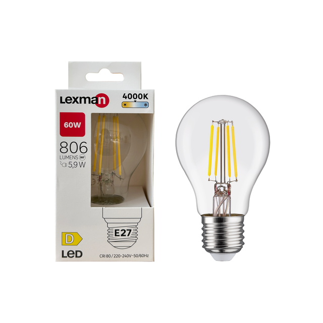 Ampoule led E27, 806lm = 60W, blanc neutre, LEXMAN