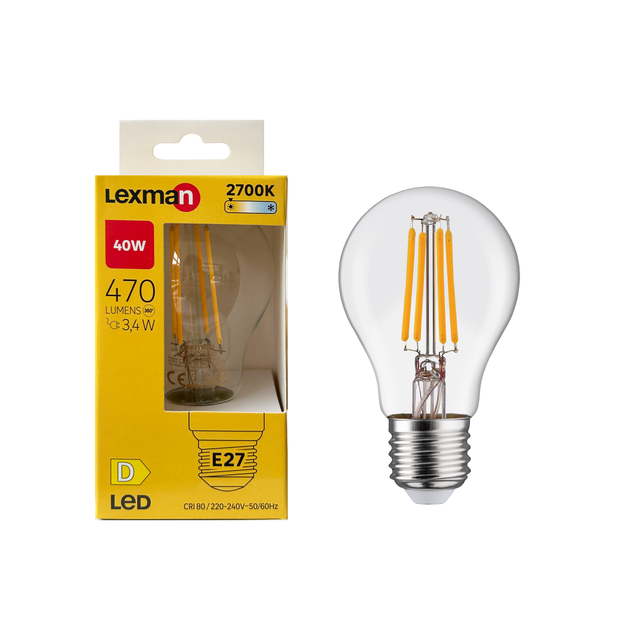 Ampoule led E27, 470lm = 40W, blanc chaud, LEXMAN