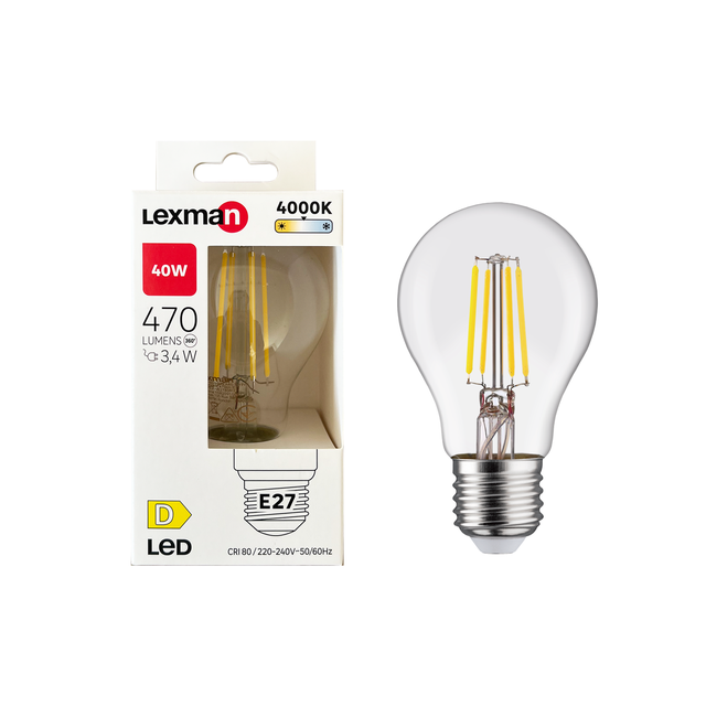Ampoule led E27, 470lm = 40W, blanc neutre, LEXMAN