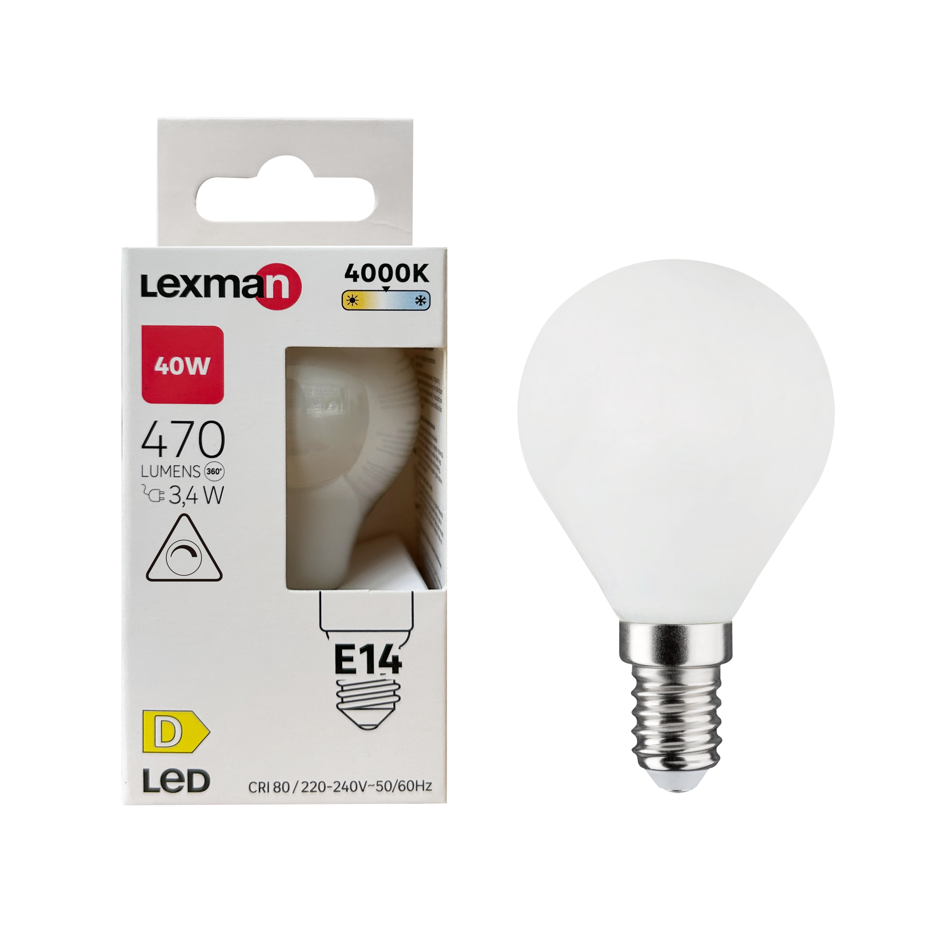 Żarówka E14 mleczna barwa biała 4000K 470 lumenów 40W LEXMAN