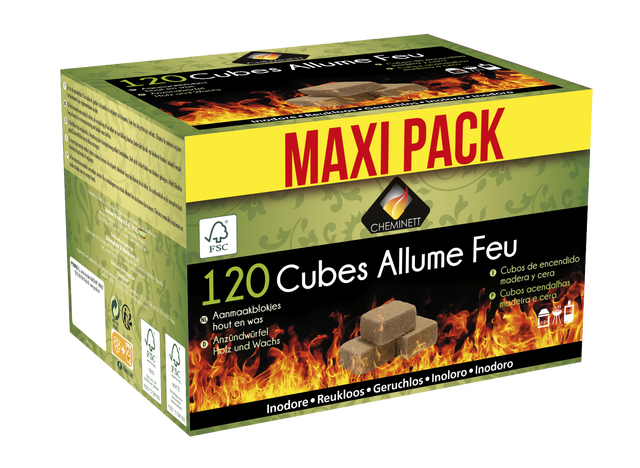 Pack de 120 cubes de bois Pyrofeu 100% végétal et refermable