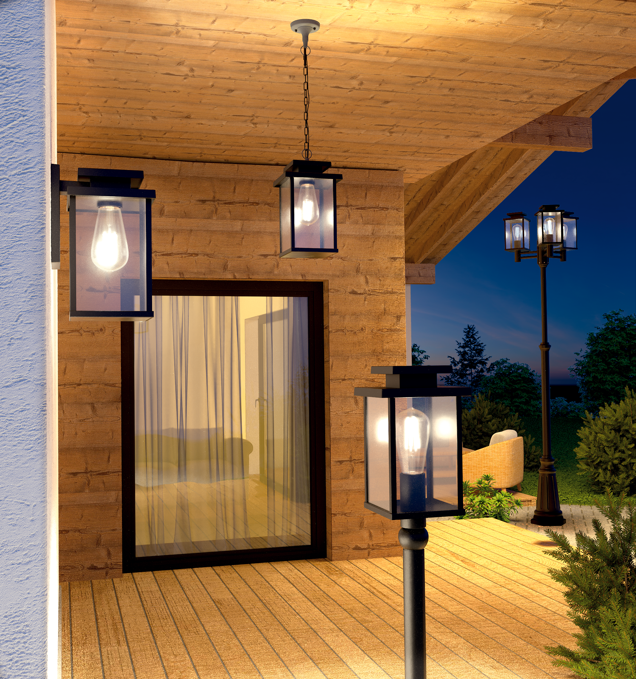 Lámpara de techo colgante de exterior de vidrio negra 1 luz E27 Meadow